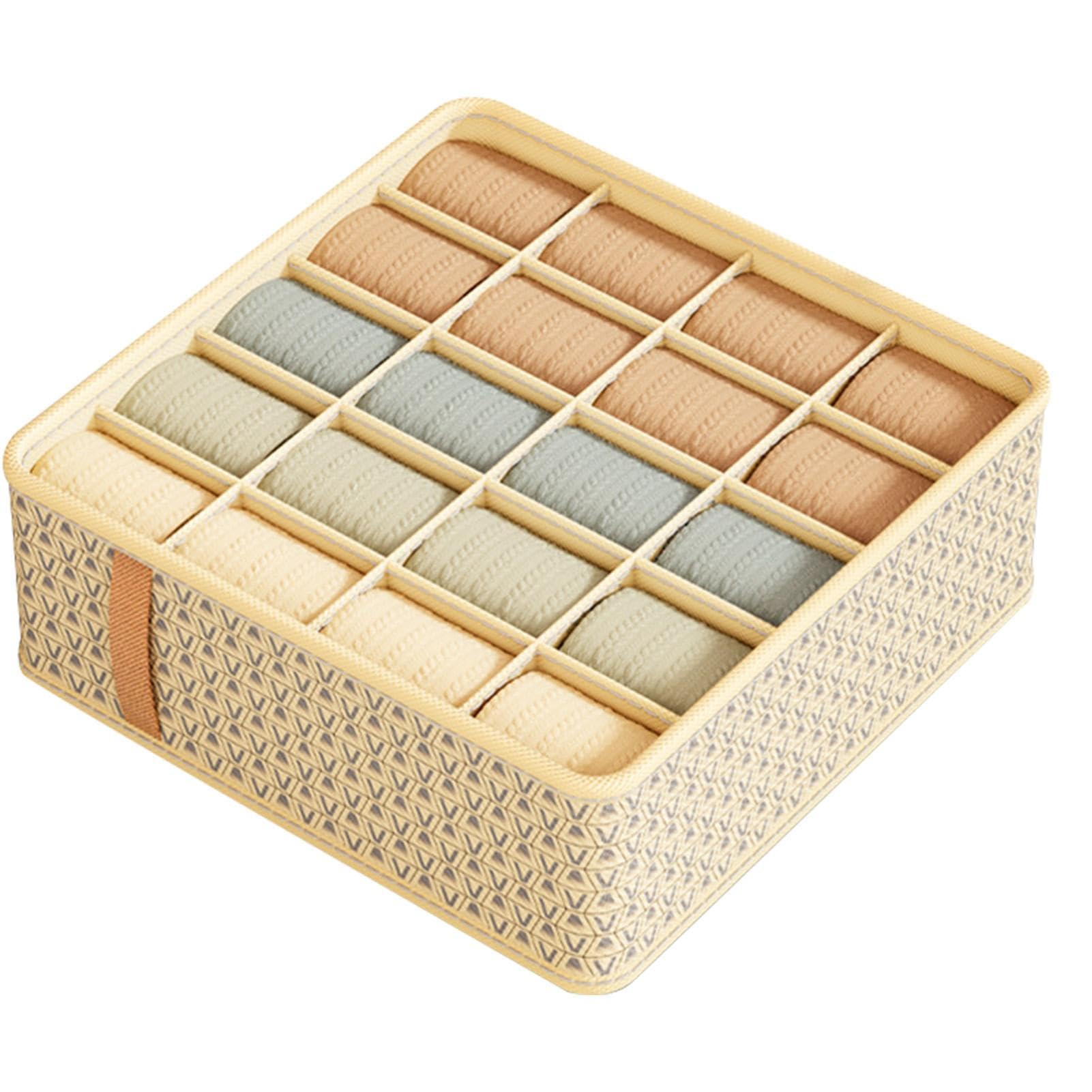 Veeteah Beige 20 Cells Bra Underwear Organizer Dividers | Underwear Storage Box Drawer Divider | Reusable Portable Sock Box With Compartments, Underwear Storage For Closet, Wardrobe