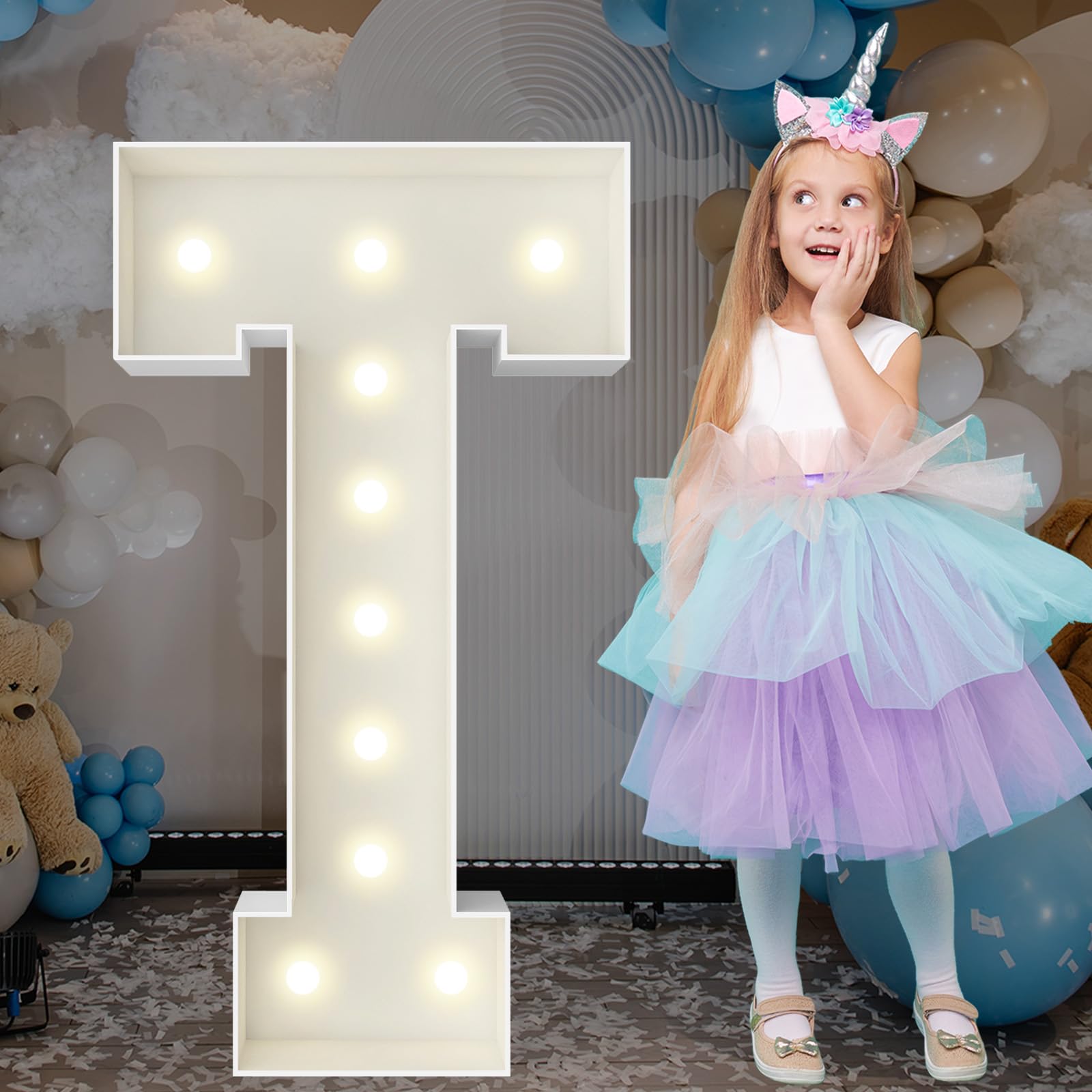 3FT Marquee Light Up Letters, Large Marquee Letters, Pre-cut Foam Board Letter T for Engagement Wedding Decorations Birthday Party Backdrop Decor, Balloon Arch Kit