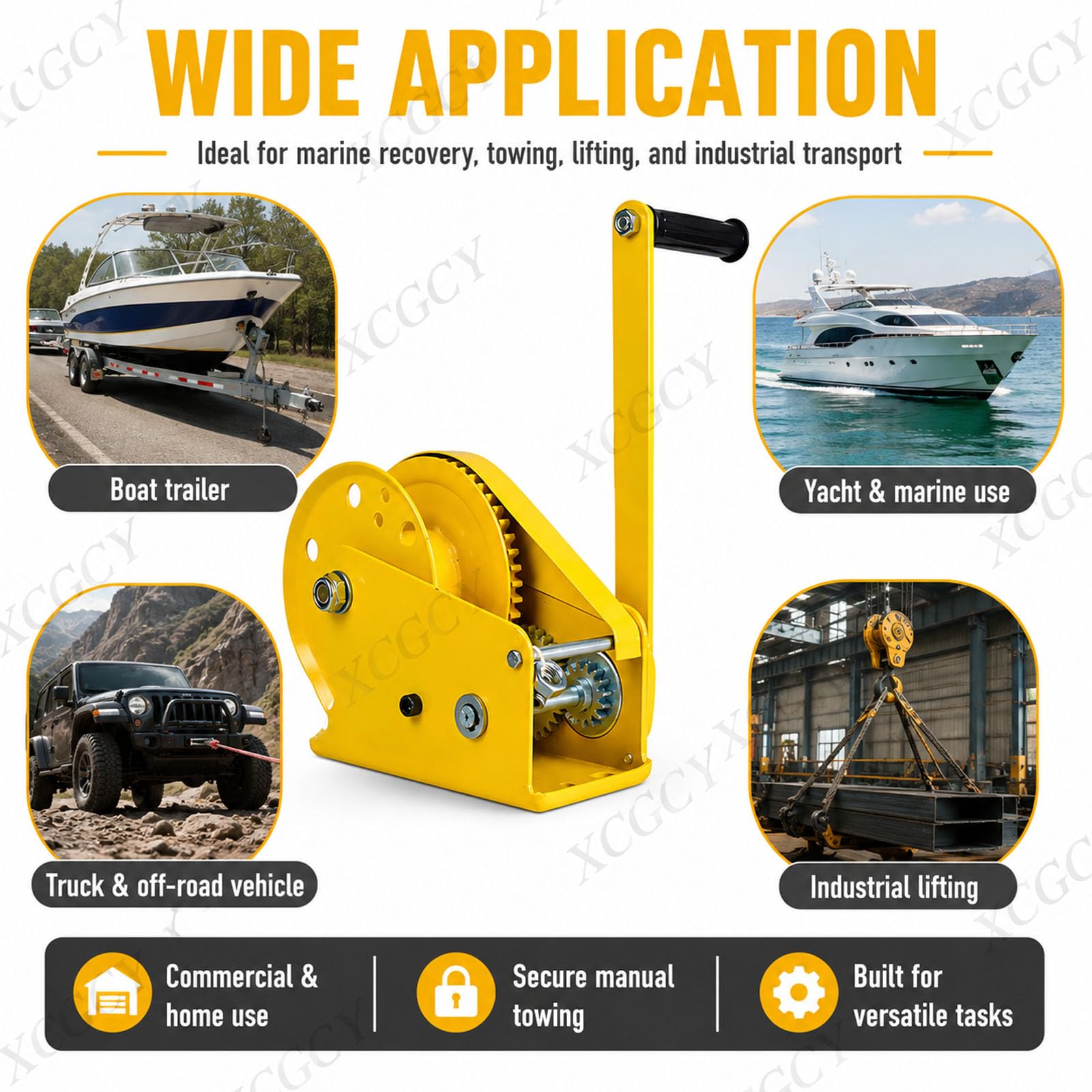Salpa Ancora Manuale a 2 Vie con Bloccaggio Automatico E Freno Automatico, in Acciaio Inox, Doppia Frenatura, Struttura Antiscivolo per Barche Camion Auto