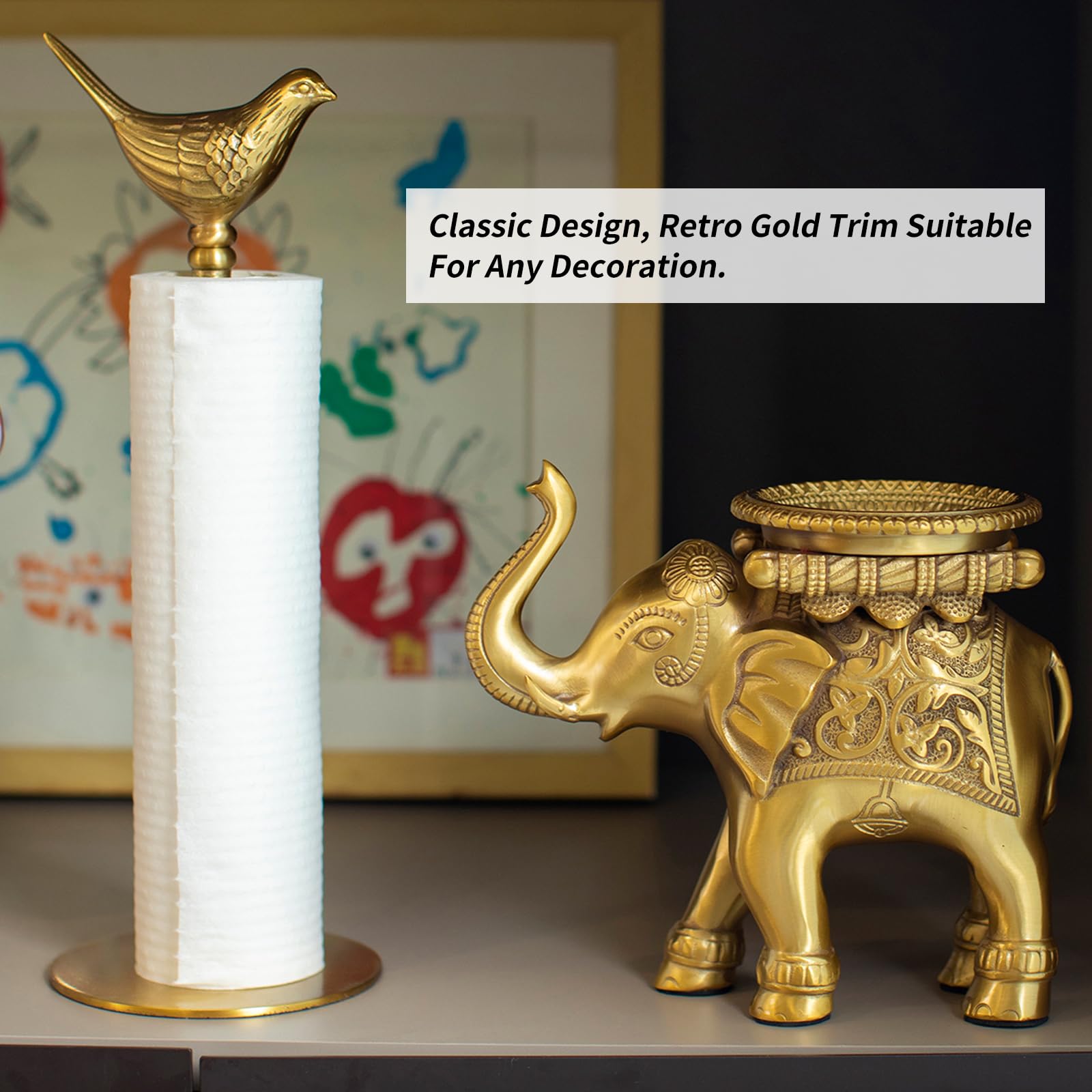 Lujoso soporte de toalla de papel dorado para encimera, soporte de toalla de papel de latón para cocina, decoración única de pájaros dorados, resistente, duradero y elegante decoración del hogar para 6