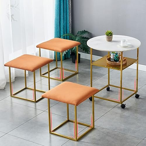 Miniatura 3 de Juego de 5 mesas de centro de otomanas anidadas, incluye 4 taburetes otomanos apilables, marco negro del escritorio con ruedas giratorias, ruedas