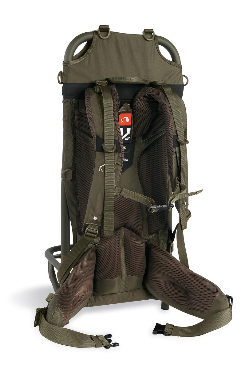 Tatonka Kraxe z regulowanym systemem nośnym do transportu ciężkich ładunków do 50 kg & Tatonka Pasek do pakowania Easy Strap 18 mm/2 m (2 sztuki) – dwa pasy mocujące z metalową klamrą