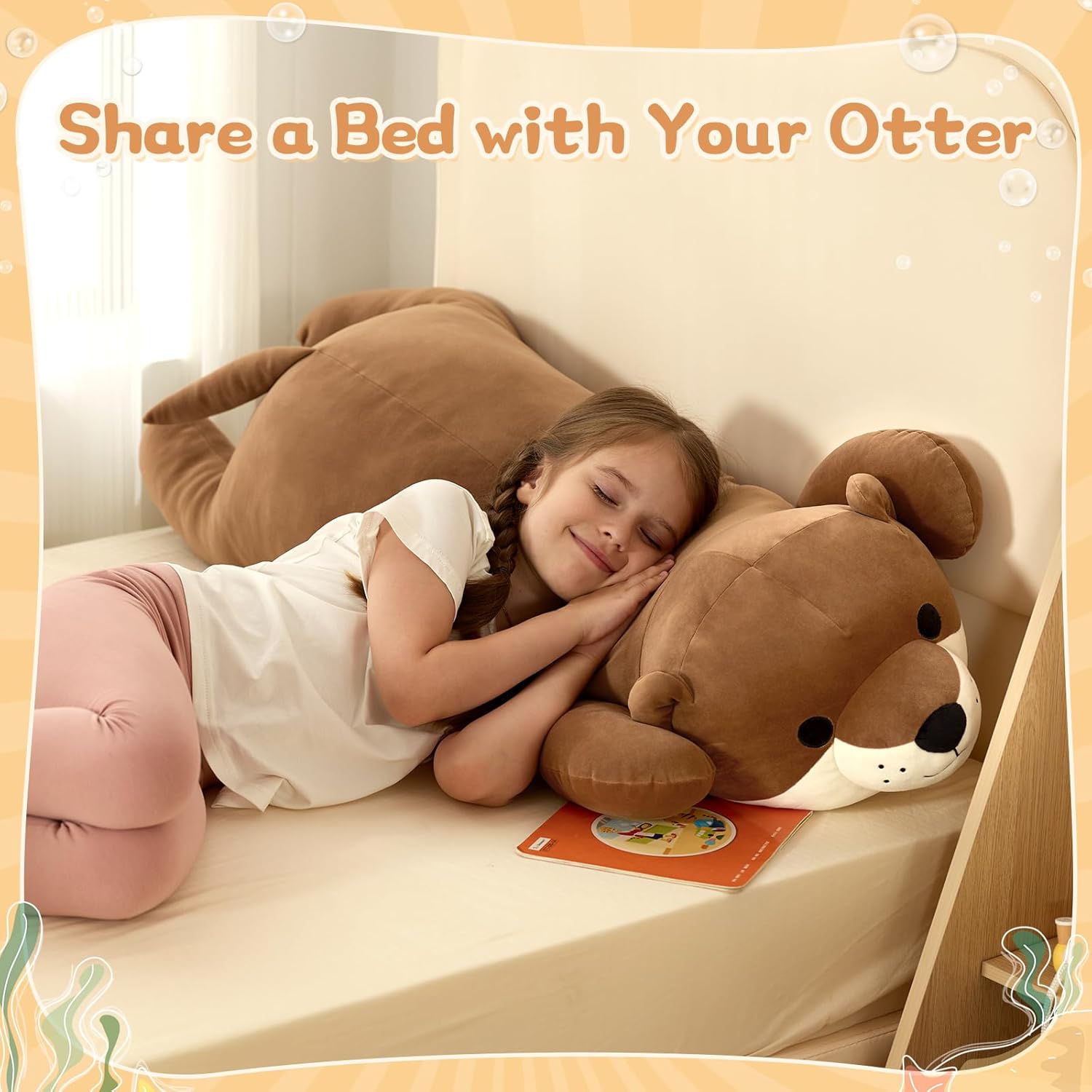 Tezituor 43.3 inch Giant Otter Stuffed Animals, Soft Sea Otter Long Plush Body Pillow for Sleeping Hugging Wildlife Animals Ester Birthday Gift for Boys Girls