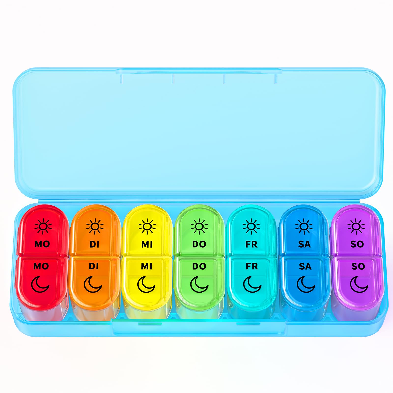 Doruimi Tablettenbox 7 Tage Morgens Abends, Pillendose Klein für Unterwegs，Medikamentenbox 7 Tage 2 fächer Große Fächer für Medikamente, Vitamine, Fischöl - Weiß