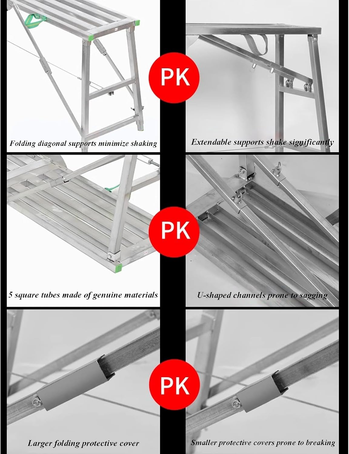 Scaffolding Adjustable Height Folding Work Platform, Iron Portable Scaffold Ladder, Non-Slip Work Bench 150KG Capacity for Home Improvement, Painting, Cleaning RV