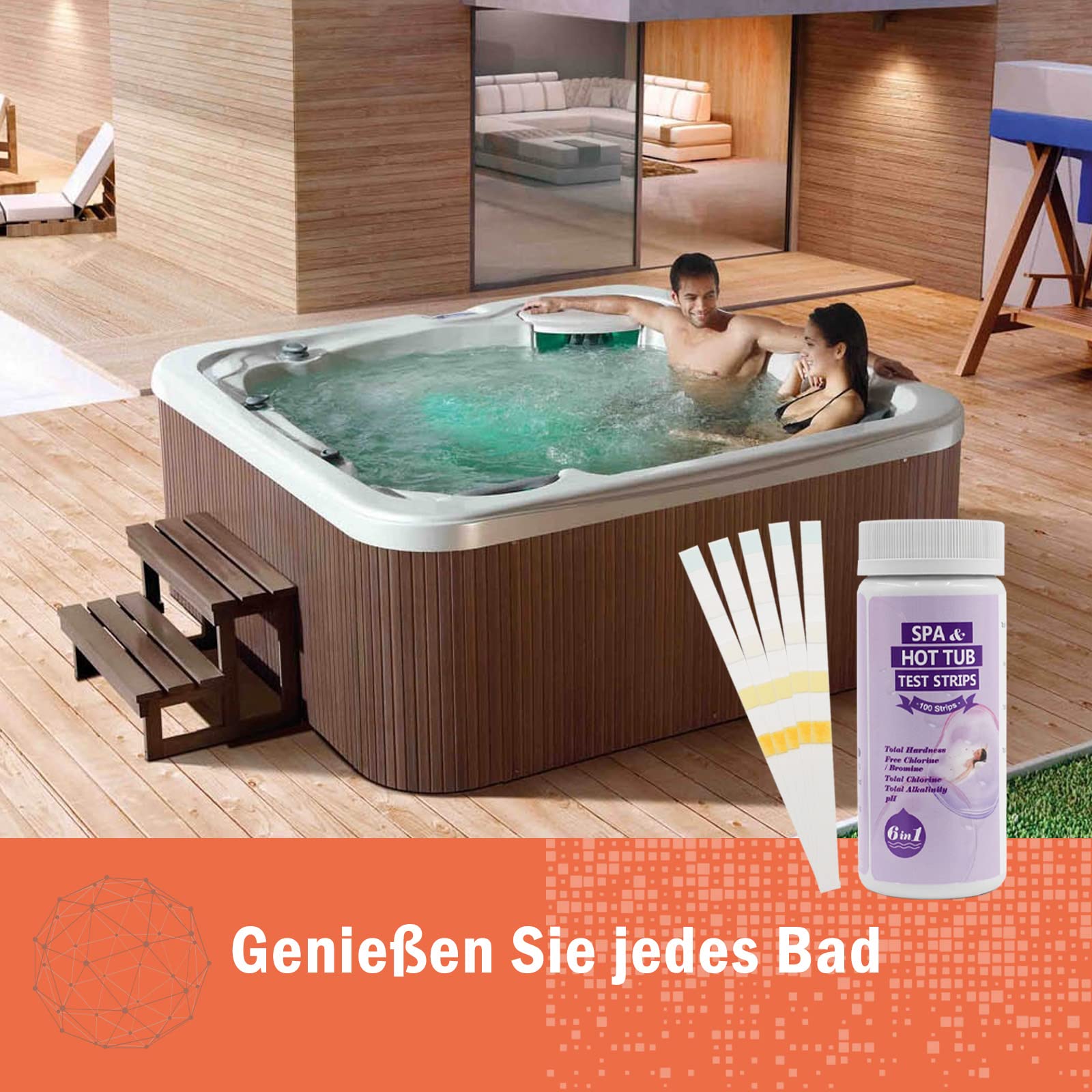 Zwembadwater teststrips, 6-in-1 zwembadteststrips, spa whirlpool teststrips voor PH, chloorgehalte, totale alkaliteit, totale chloor, totale hardheid, cyanuurzuurzuur-50 stuks