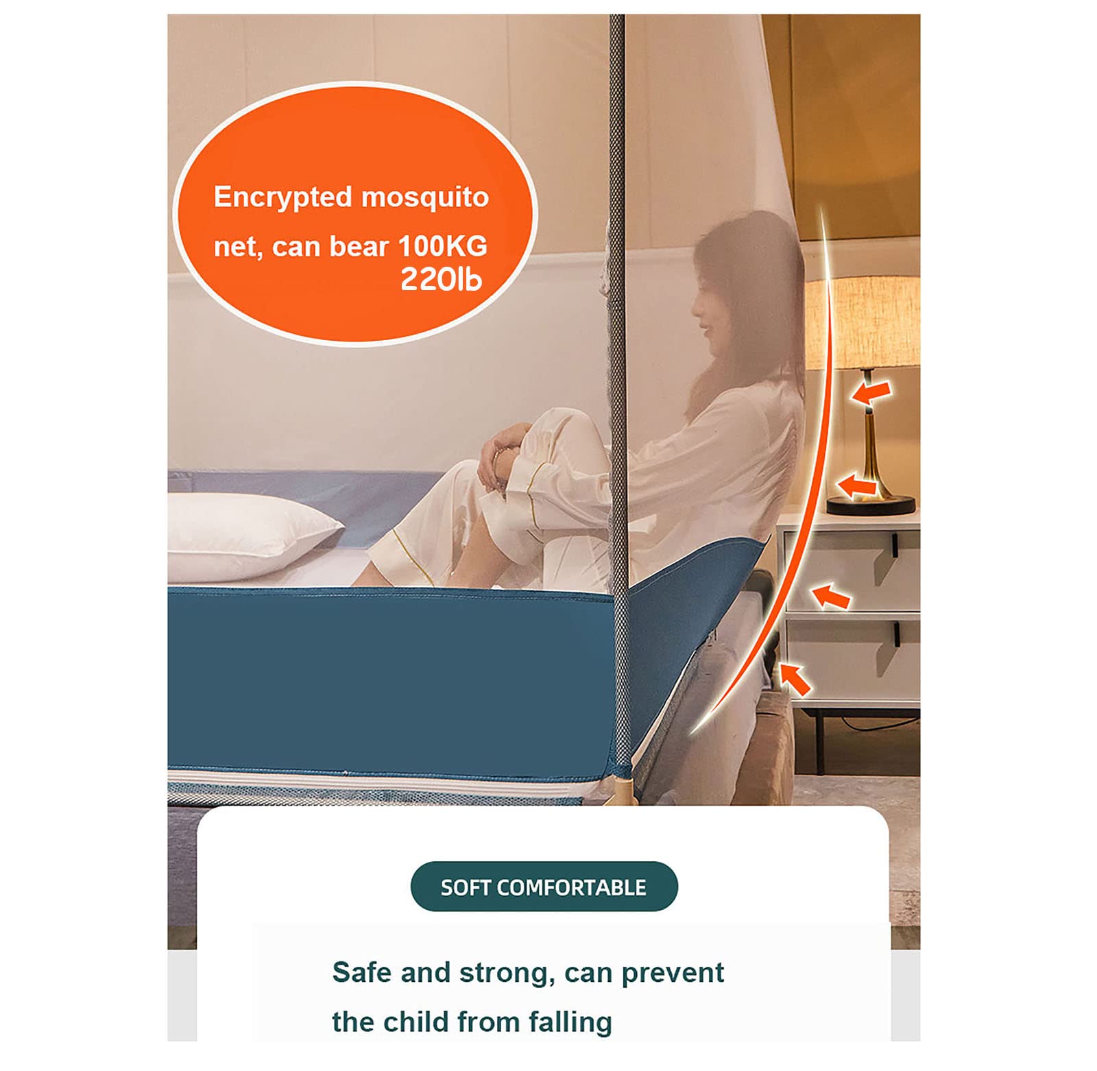 WHYUNM26 Summer Square Netting for Sleeping Household Summer Mongolian Bag Installation-Free Thickened,Yellow,1.5m/5ft