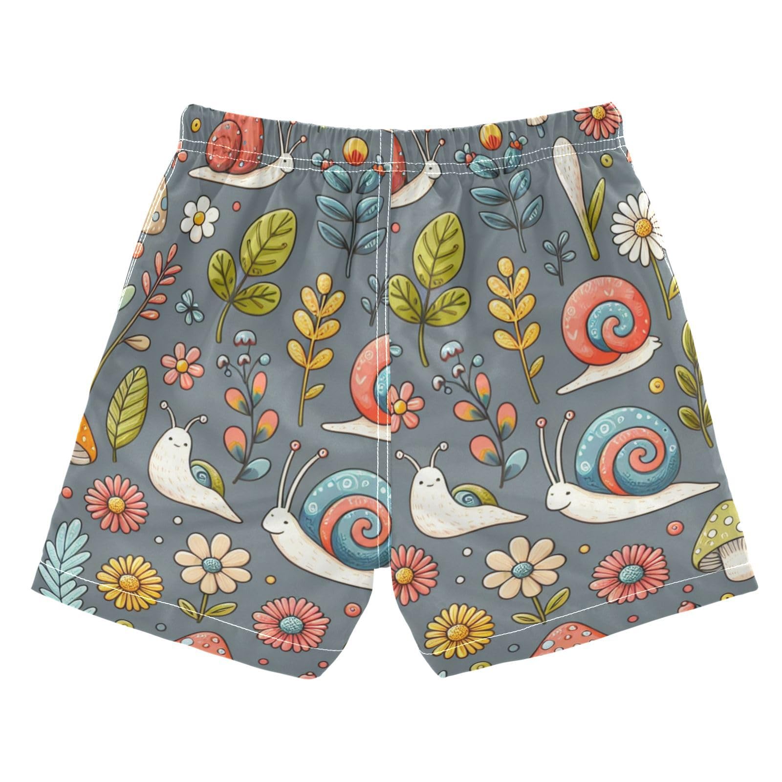 FLildon Floral Mushrooms and Snails Little Boys Swim Trunks with Mesh Lining Quick Dry Beach Board Shorts, 3T