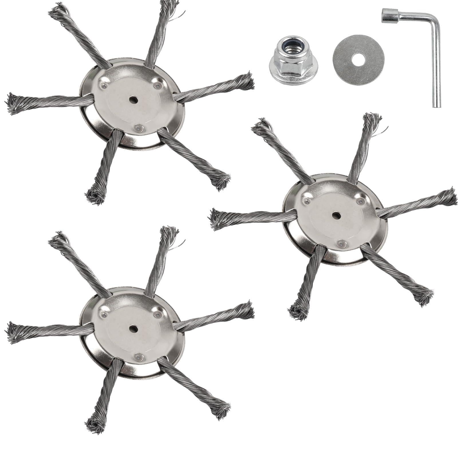 3 Piezas Cabezal Desbrozadora, Cuchilla Desbrozadora de Alambre de Carbón 6 Cuchillas, Accesorios Desbrozadora Adaptable a Desbrozadoras Eléctricas Pequeñas de Batería con Herramientas de In