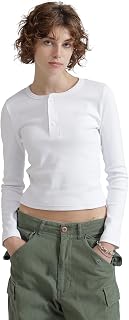 艾维莱克斯 《DAILY/WOMAN》L/S HENLEY NECK T-SHIRT/女士 日常 亨利领T恤 纽扣T恤 长袖T恤 打底衫 纯色T 伸缩