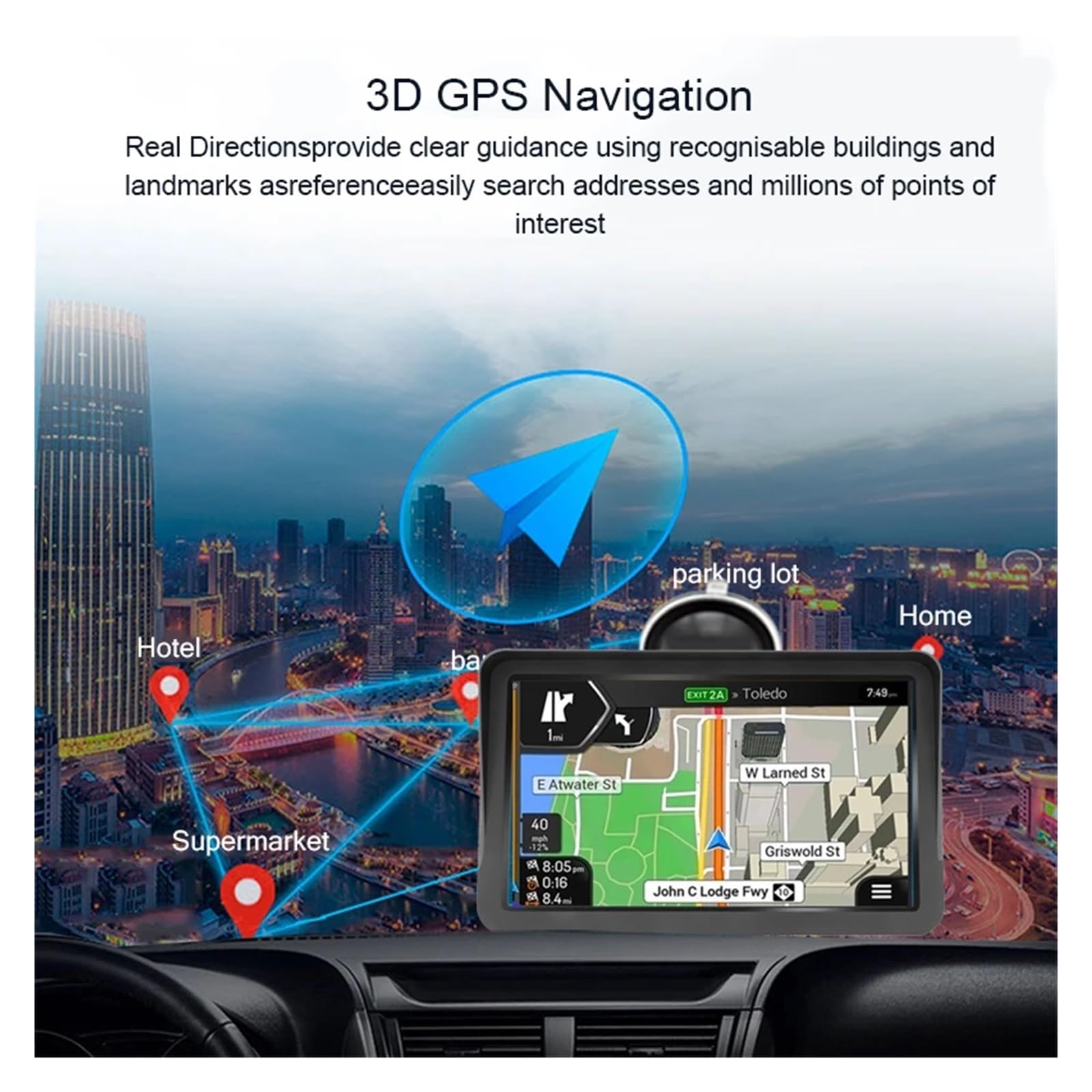 pour VR/remorques/camions/caravanes à sellette/Bateaux Navigateur GPS de Voiture 9 Pouces Navigation GPS 6.0 Camion GPS Navigation transmetteur FM Carte Gratuite(Without Bluetooth)