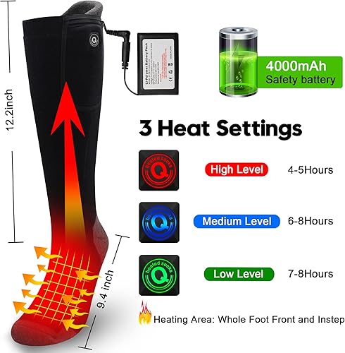 Miniatura 3 de Magnolia Calcetines térmicos para hombres y mujeres, 7.4 V, batería recargable eléctrica, calentadores de pies, calcetines térmicos de esquí de