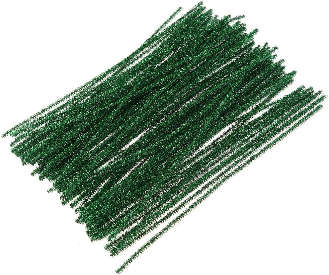 Ipetboom Christmas Tree Pipe Cleaners - 100Pcs Cleaners Chenille Stems Crafts - 30cm Chenille Sticks Xmas Tree Decorations DIY Craft Project Pine Green Glitter Twisted Stems Party Favors
