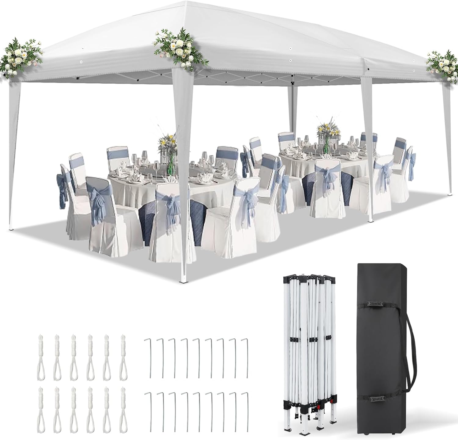 Outvita Canopy Tent Pop Up 10x20 ft, Patented Center Lock One Push Instant Outdoor Sun Shelter with Carry Bag for Party Wedding Graduation Event Commercial Trade