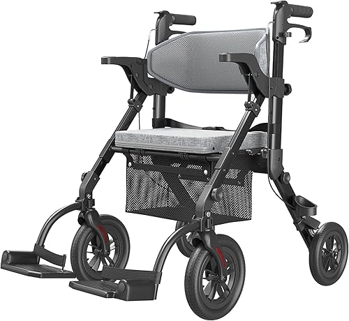 VOCIC Z51 Walker - Conjunto de silla de ruedas, silla de transporte con ruedas 2 en 1, silla de ruedas de transporte ligera plegable, caminante con