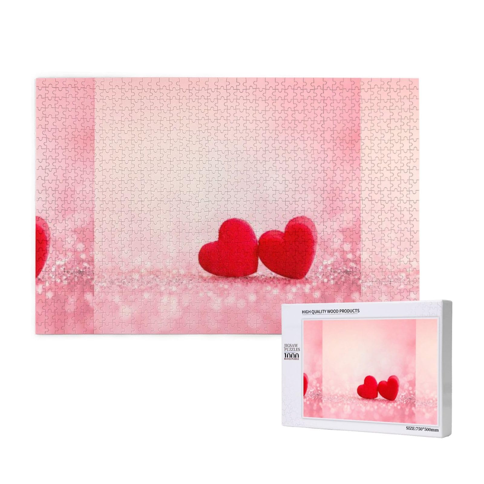 Gioco di puzzle per adulti, puzzle impegnativi, puzzle da 1000 pezzi, cuore rosso, stampa glitter rosa