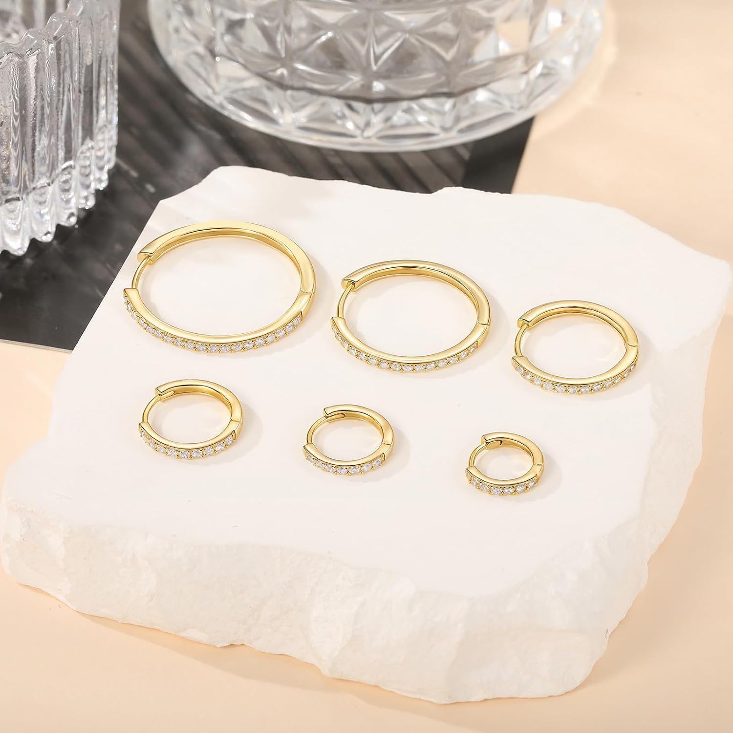 14K Gold Hoop Earrings for Women Lightweight Small Huggie Hoops with Round Cubic Zirconia Hypoallergenic Gold Earrings for Women 12/14/16/20/25/30MM - Image 8