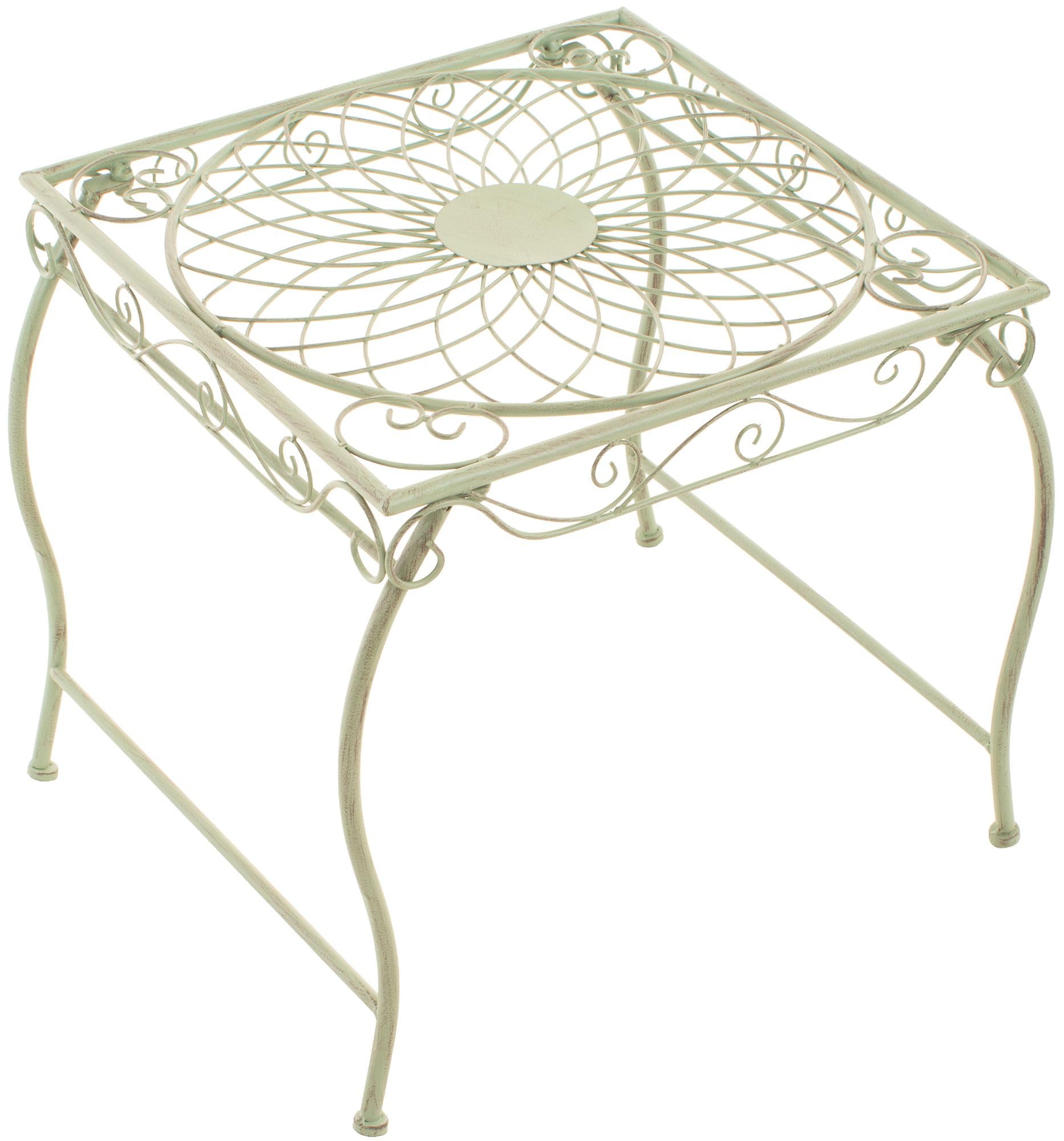 Mesa de jardin de hierro CLP Zarina, mesita auxiliar de forja verde antiguo para balcon