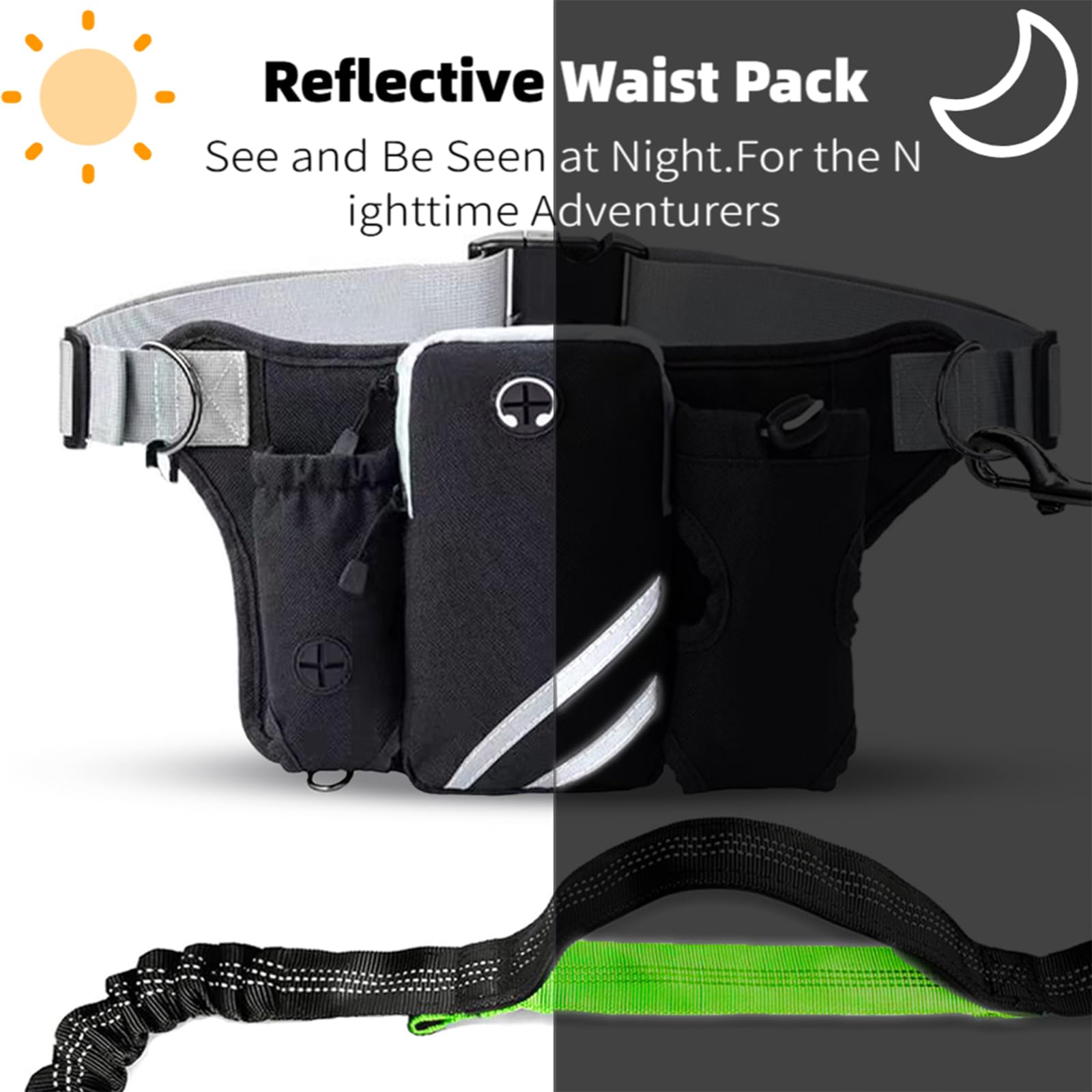 W-UNERVERE Hands Free Dog Leash for Running with Adjustable Waist Belt, Shock Absorbing Bungee & Reflective Stitching for Large Medium Small Dogs on Walks, Jogging, Hiking Training - image 4