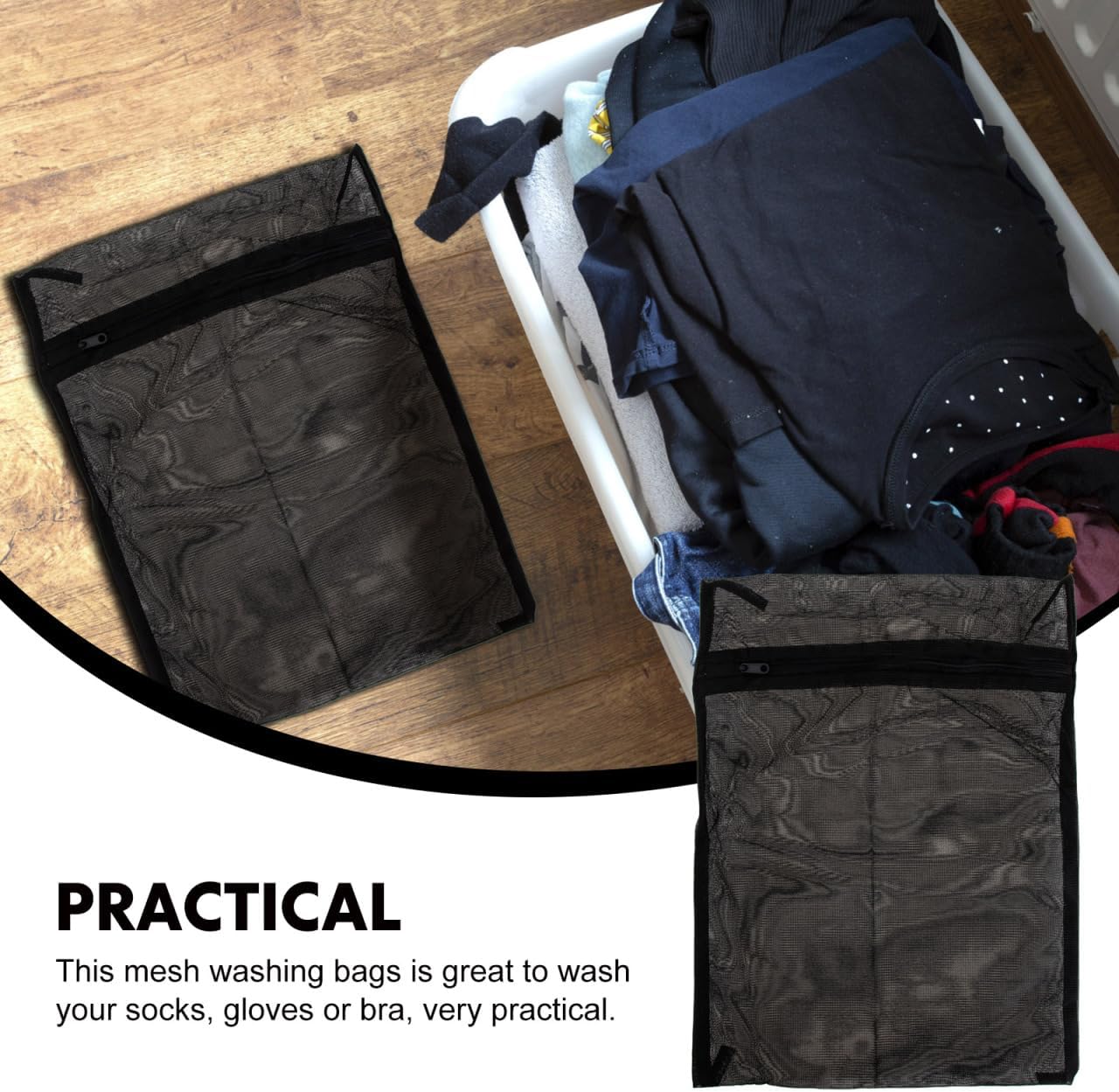 HANABASS Black Mesh Laundry Bags for Bra and Underwear, Fine Mesh Zipper Wash Bags 30x40cm, 6pcs Protective Laundry Pouches for Washing Machine Delicates and Stockings