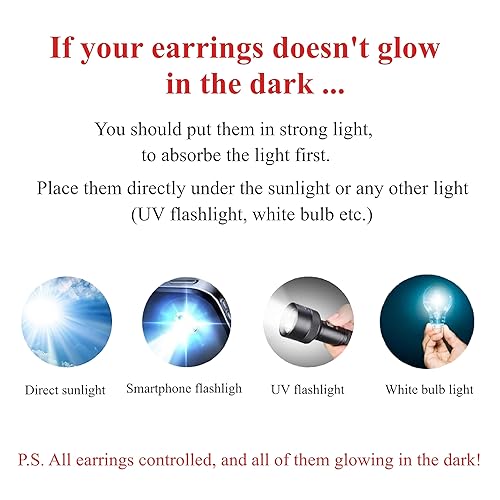 Miniatura 8 de Glow in the Dark 8 mm Stainless Steel Stud Earrings for Women Teen and Girls, Elesea Jewelry - Handmade in Italy (Neon Orange, 8 mm.)