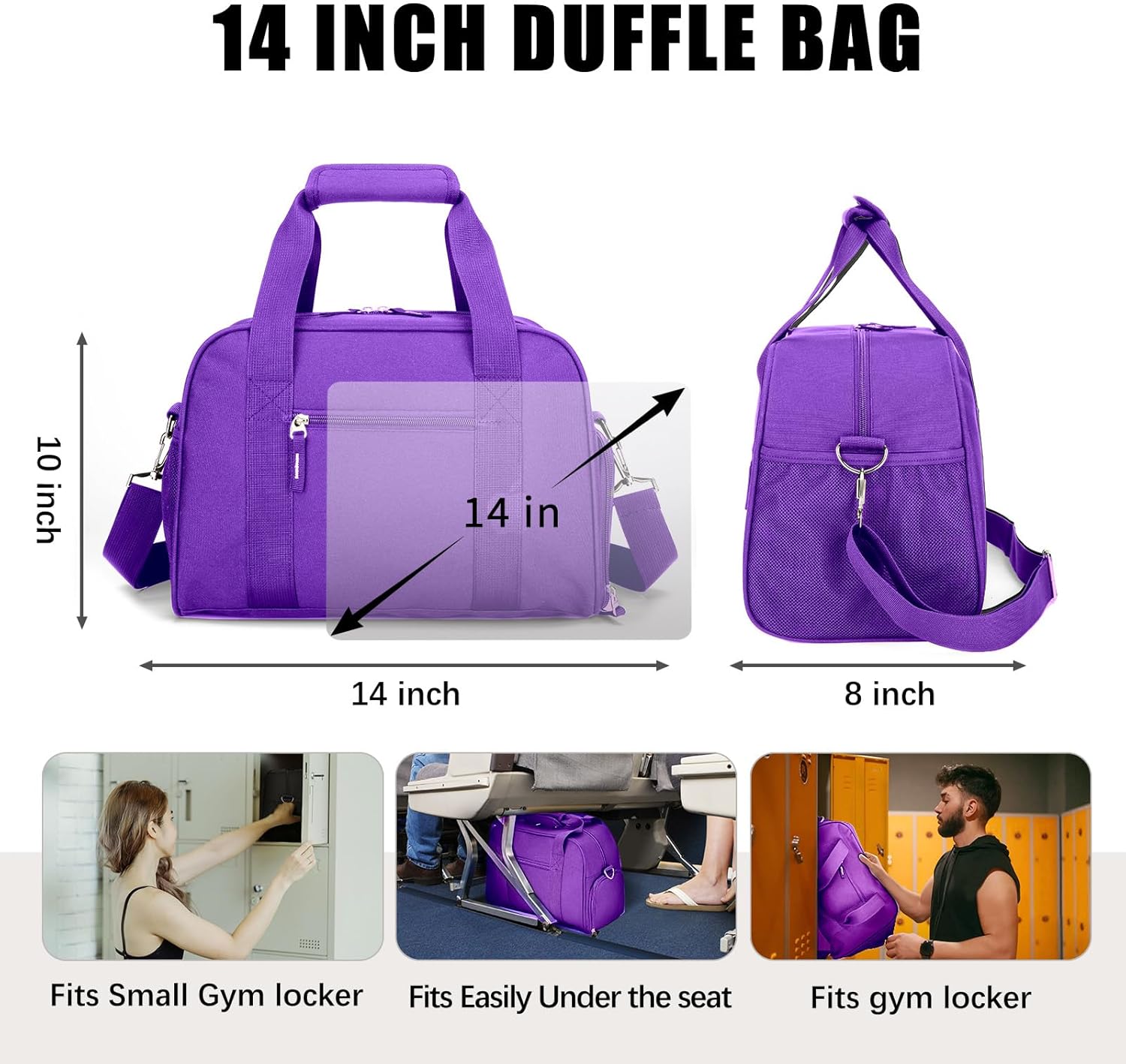 SeaRock 14 inch Small Gym Bag for Men & Women, Mini Duffle Bag with Shoe Compartment, Carry On Duffel Bag for Travel Sports, Purple - Image 2