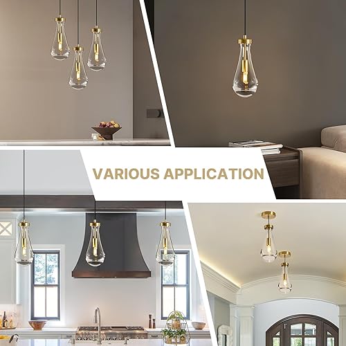 Miniatura 7 de Lámpara colgante de gota de lluvia Isla de cocina 2 lámparas de cristal de gotas de lluvia - Lámpara de araña de latón dorado sobre mesa de comedor
