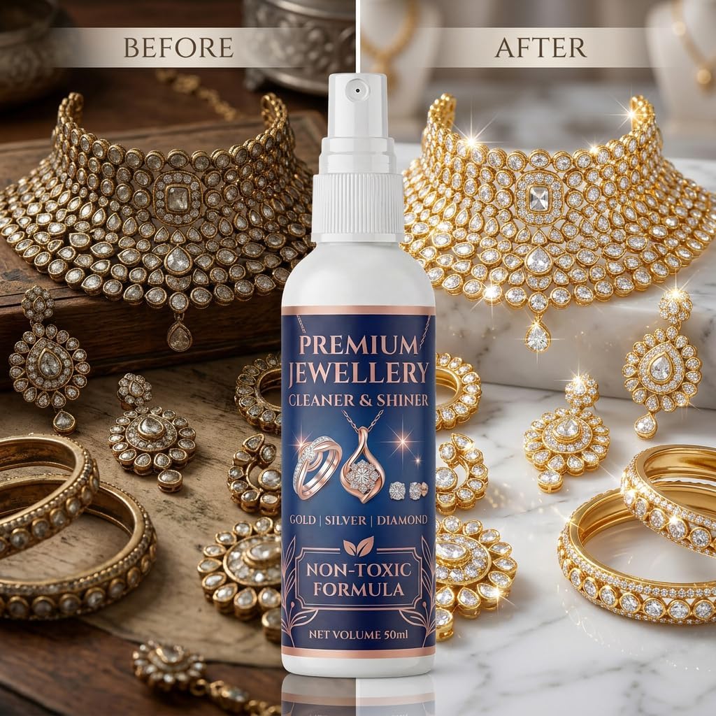 Jewellery Cleaner & Shiner - Gentle, Non-Toxic Formula to Instantly Restore Shine to Gold, Silver & Diamond Jewellery (50ml) (Pack Of 5)