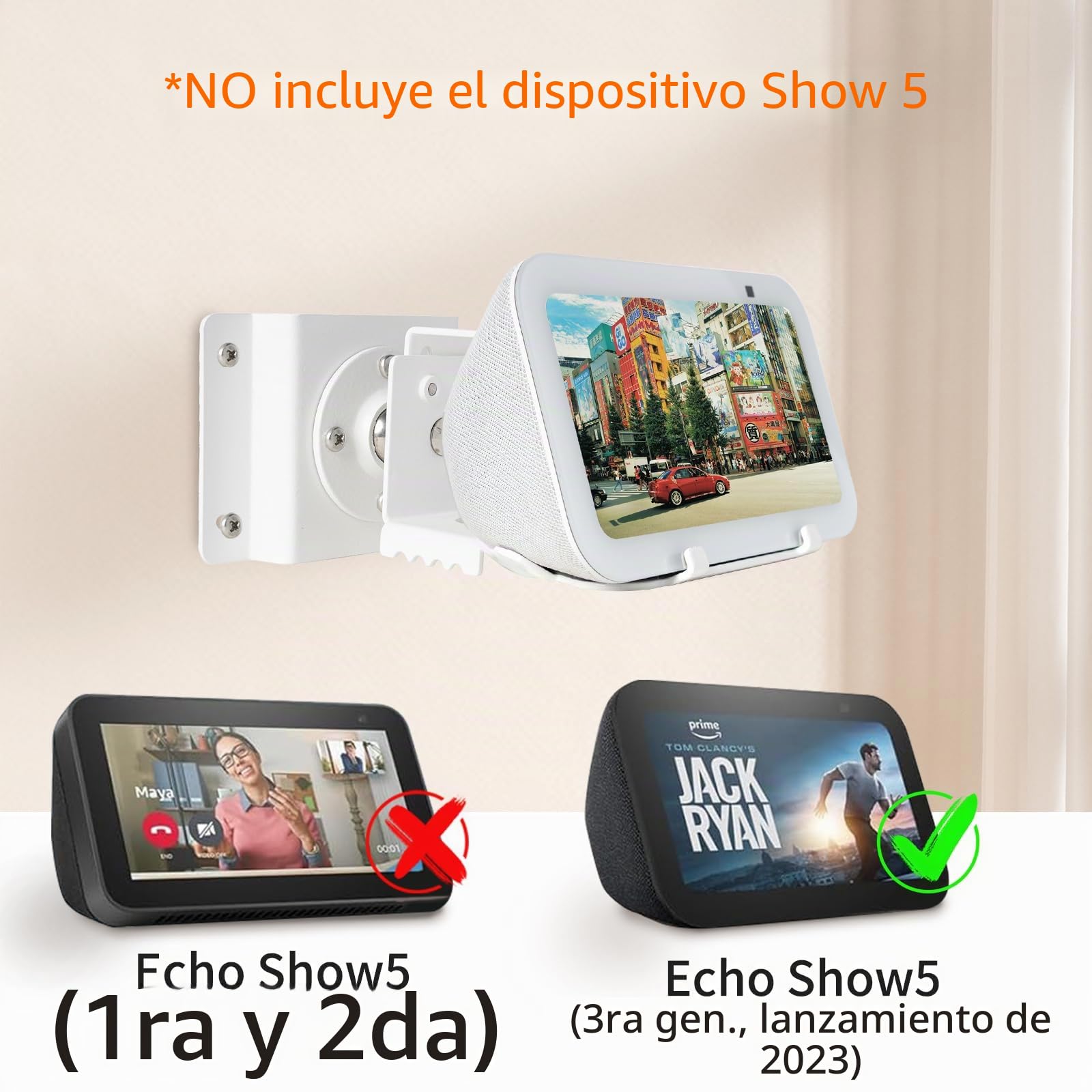 shinar Soporte de Pared de Metal para Sh0w 5 (3ª generación), Giratorio hasta 360°, inclinable -50°/+50°, Accesorio para Sh0w 5 3ª generación con gestión de Cables, Color Blanco