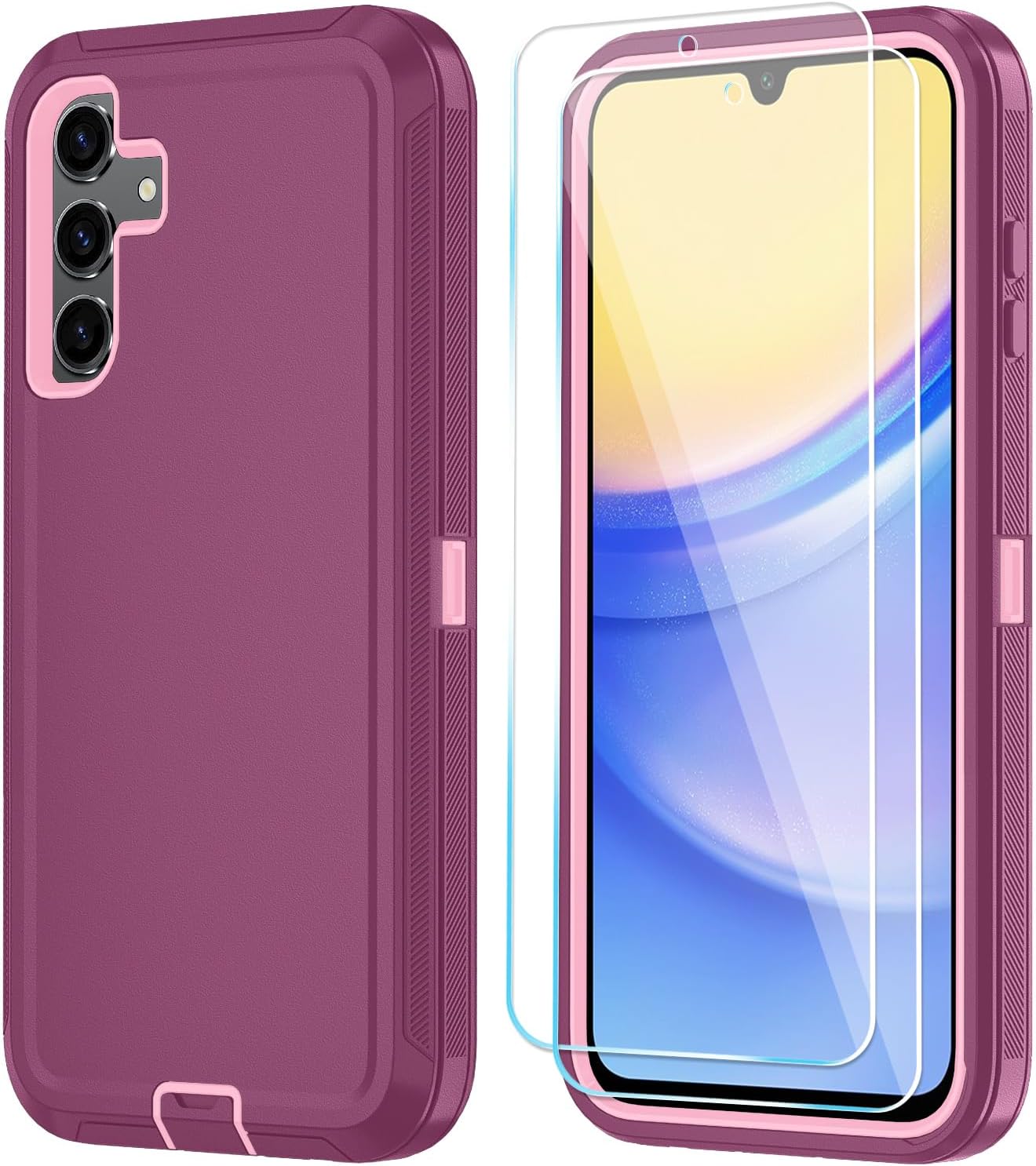Qinmay Phone Case for Samsung Galaxy A55 5G Case with HD Screen Protector, Heavy Duty Shockproof & Dropproof 3-Layer Cover Phone Case for Galaxy A55 (WinRedPink)