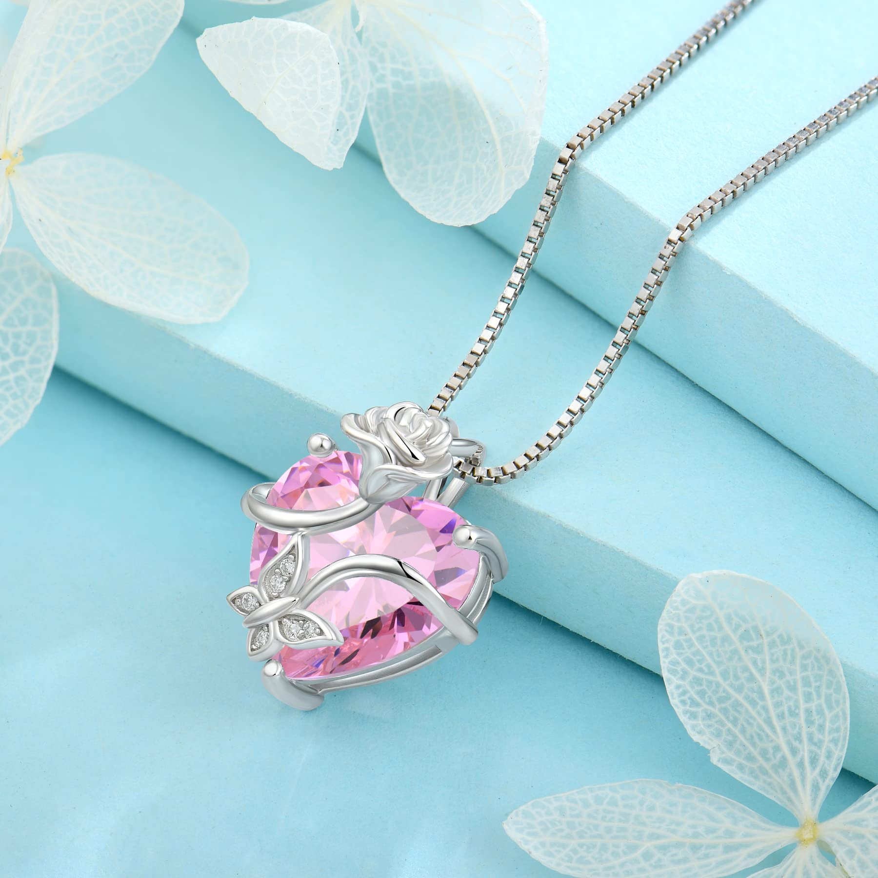 FJ Collana Farfalla in Argento Sterling 925 Ciondolo Fiore di Rosa con Pietre Portafortuna Gioielli per Donna Lei Amiche Moglie Mamma