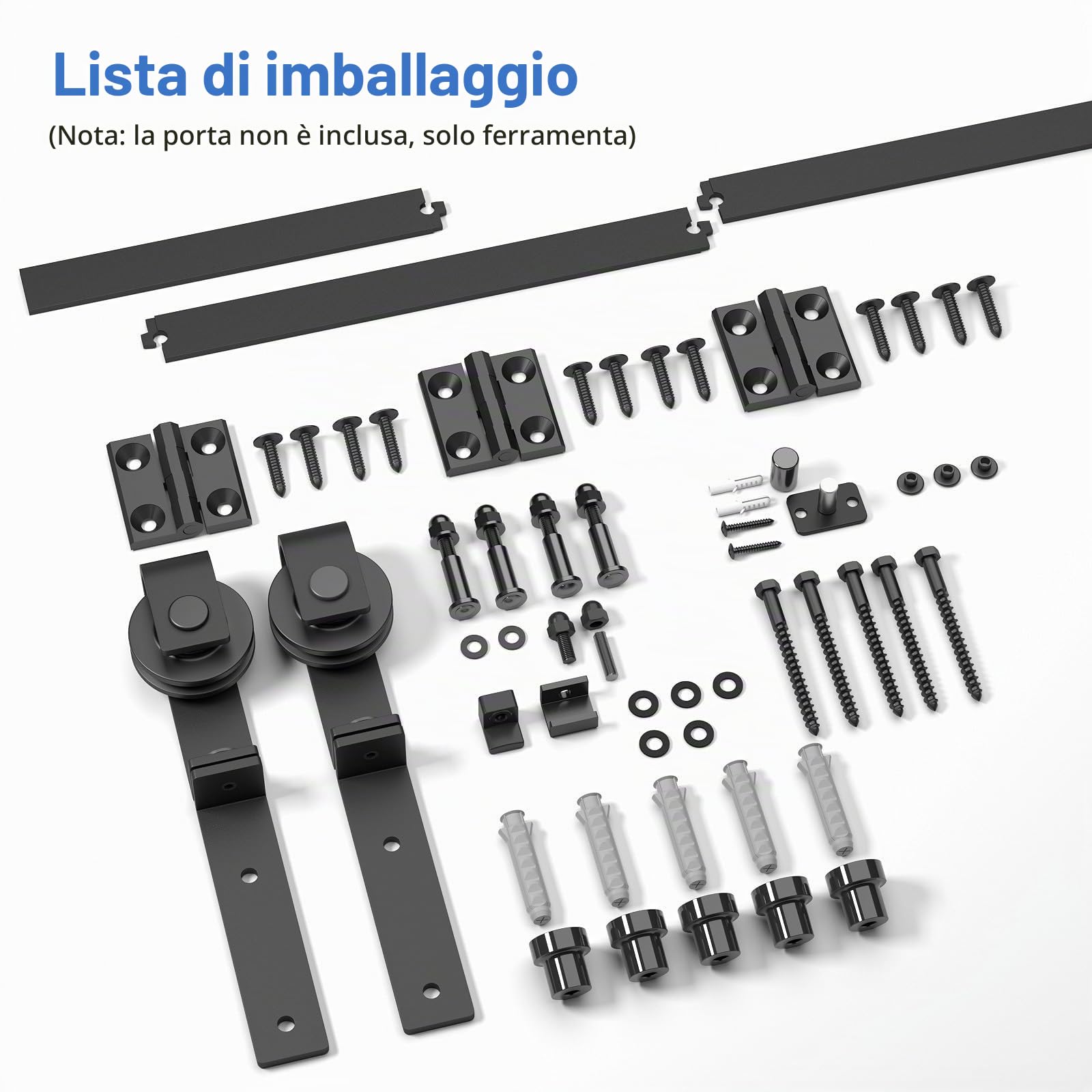 92cm/3FT Binario per Porta Scorrevole Bifold Kit Porta Scorrevole Nera per 2 Porte Scorrevoli Interno Esterno Muro 43cm Larga