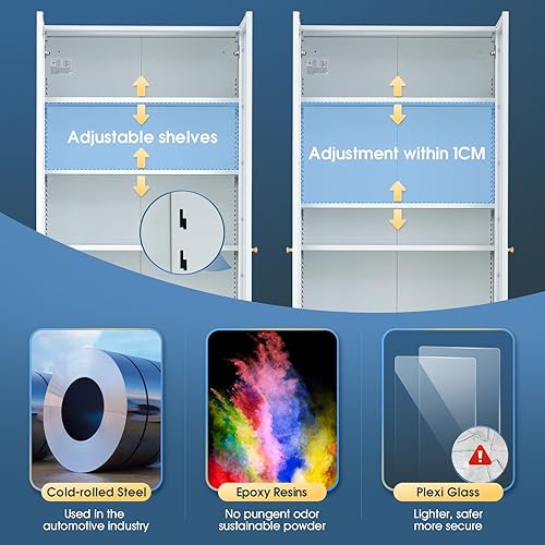 Miniatura 6 de Curio Gabinete de exhibición con puertas de vidrio acrílico, estantería con estantes de almacenamiento y estanterías, gabinete de almacenamiento de