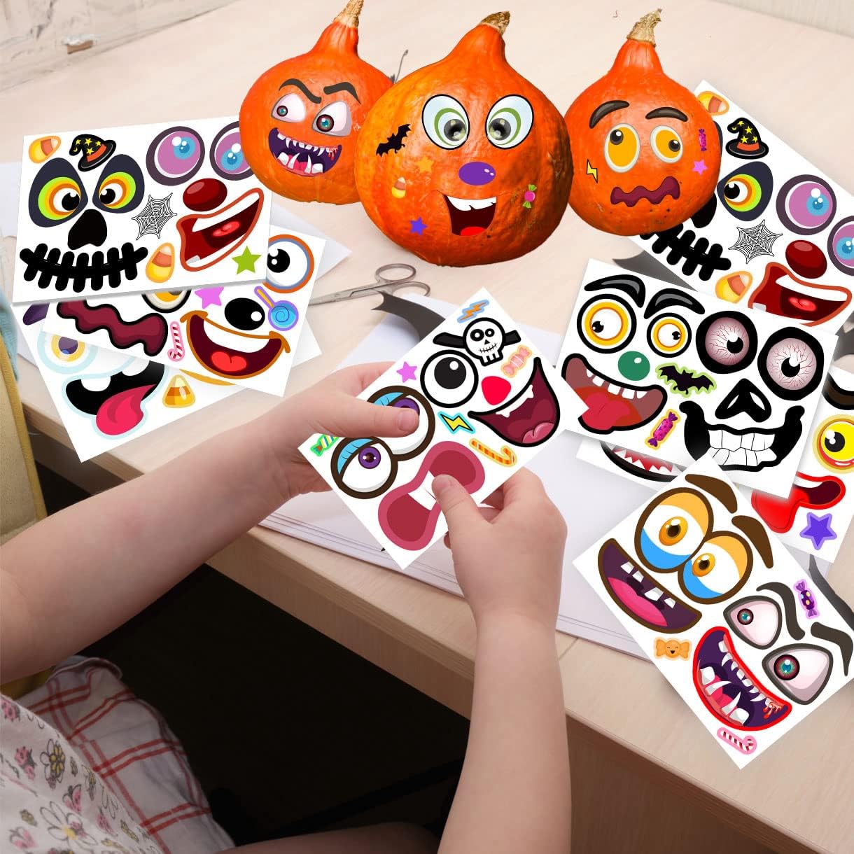 60 Packs Halloween Stickers Pumpkin Decorating Kit, 30 Sheets Pumpkin Stickers Crafts for Halloween Party Supplies Kids Party Favors image 4