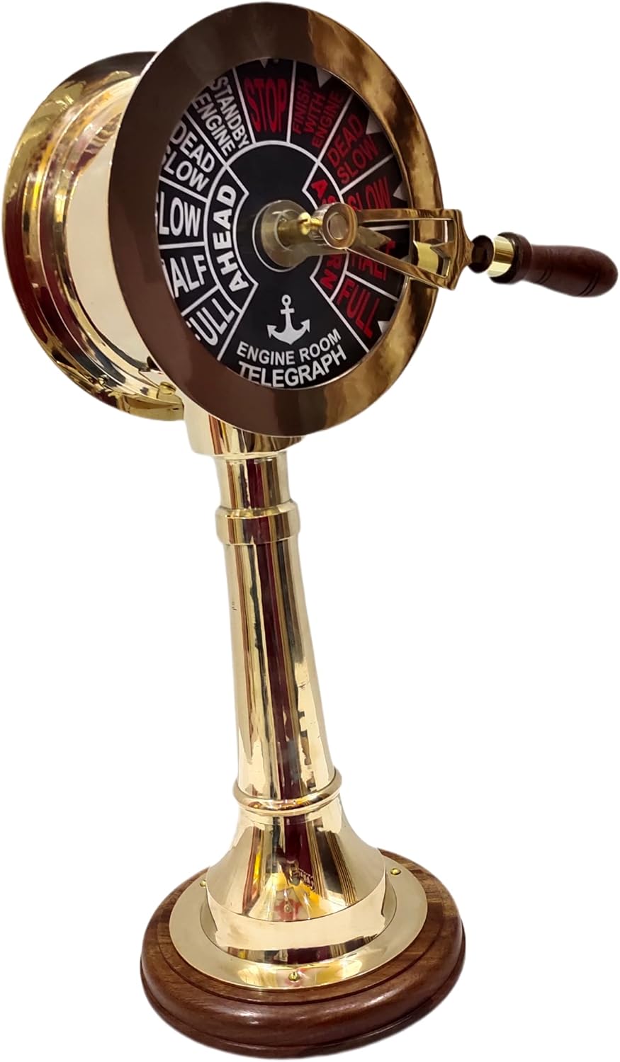 Nautical Vintage 18" Brass Ship Telegraph Antique Engine Room Decorative Wooden Base Telegraph Home & Office Decor Collectible