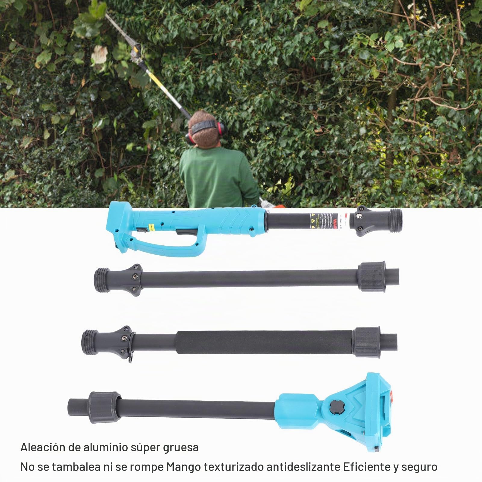 Fockety Pértiga de Extensión para Podadora Eléctrica, 4 Secciones, para Ramas Altas con Alcance de hasta 2 M, Compatible con Motosierras y Tijeras de Podar Eléctricas