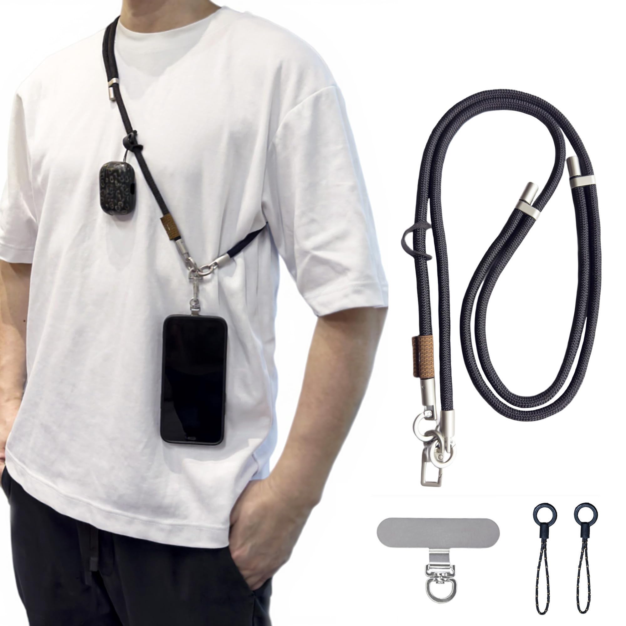 [VANAHOTZ] 多用途 スマホストラップ 携帯ストラップ 首掛け・斜め掛け対応 スマホショルダーストラップ タグパッチ 長さ調節可能 iPhone/Android 対応 全機種対応 肩掛け 落下防止 アウトドア・紛失防止 (ブラック)