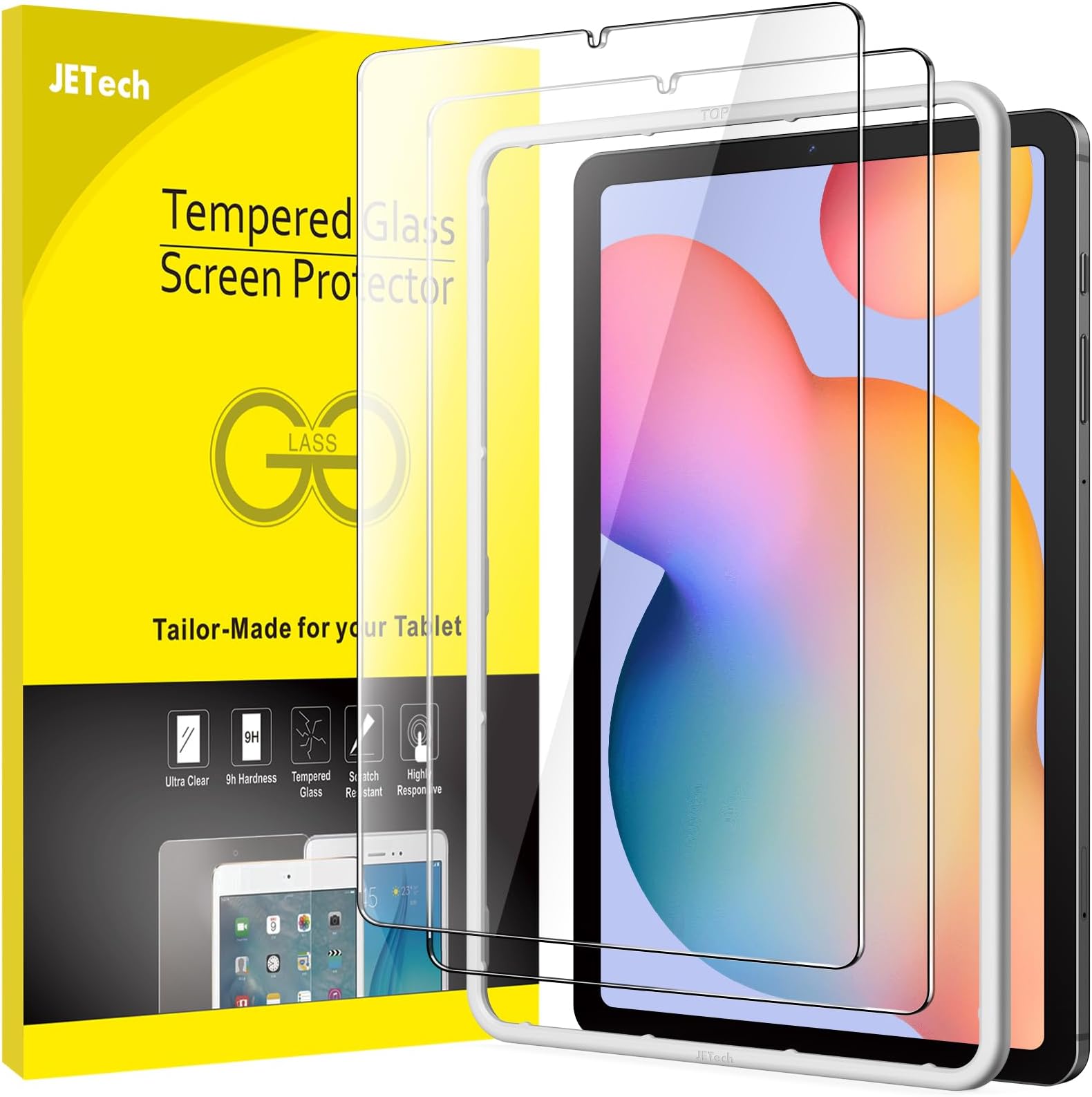 Screen Protector for Samsung Galaxy Tab S6 Lite (10.4 Inch, 2024/2022/2020 Model) with Easy Installation Frame, 9H Tempered Glass Film, HD Clear, 2-Pack