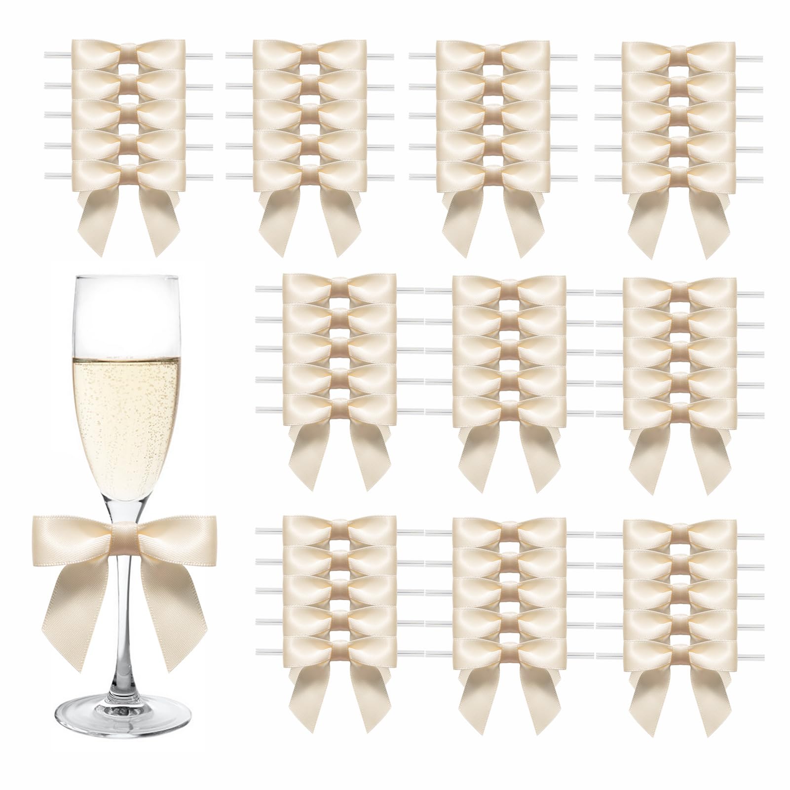 MORSUNBELA 50 Lazos de Regalo para Navidad, Beige y Crema Bodas y envoltorios de Regalo