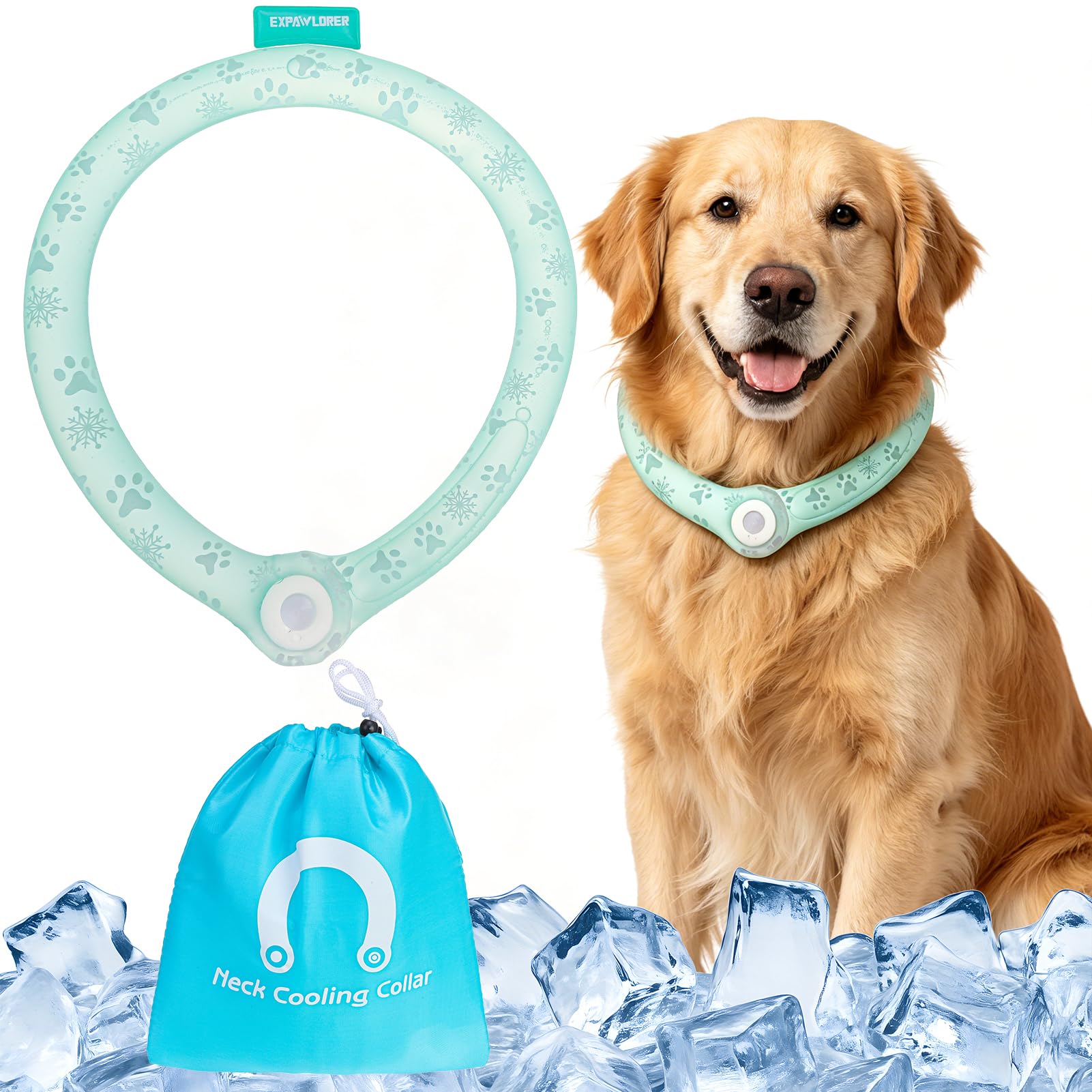 EXPAWLORER Bandana refrescante para perros - Collar de enfriamiento instantáneo PCM para perros, pañuelo fresco de verano para perros pequeños, medianos y grandes, verde, talla M