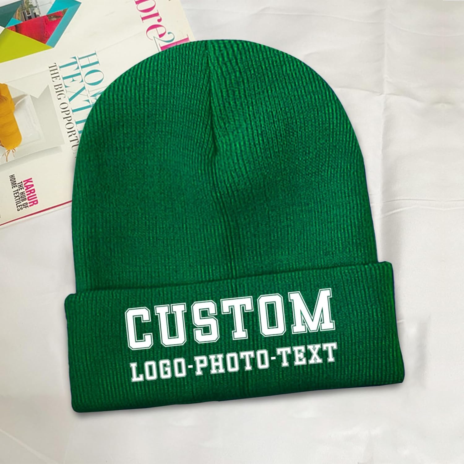 Custom Winter Beanies for Men Women,Personalized Knitted Beanie Hats with Image Text Logo - Skull Caps - Image 2