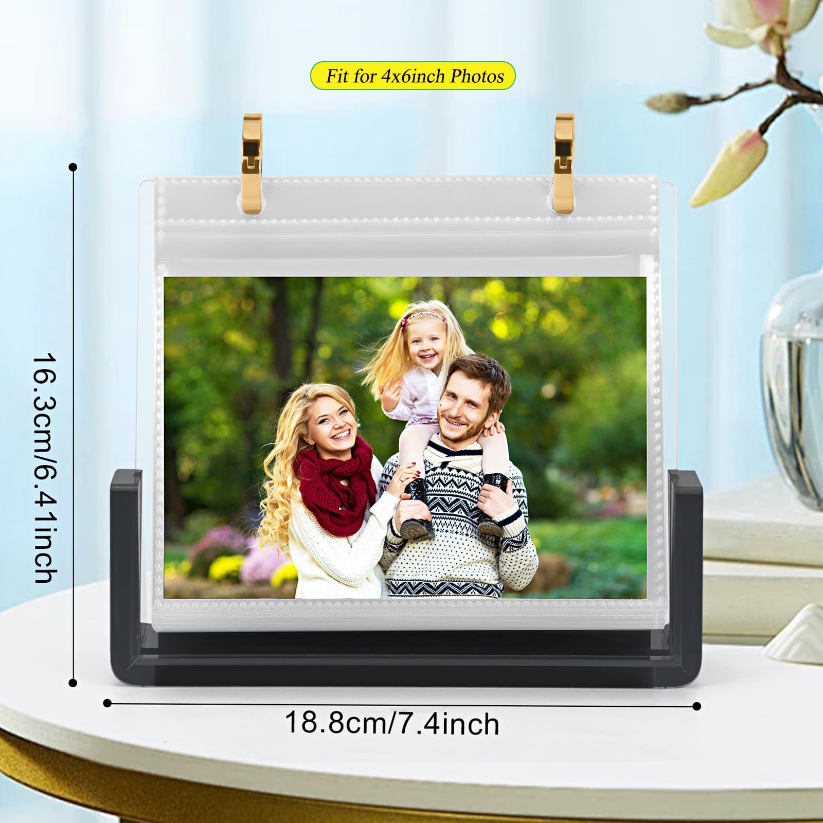 ZEEYUAN 4x6 Desktop Flip Photo Album on Stand Acrylic Picture Frame Holds 60 Pictures, 4x6 Standing Photo Album Double Side Display Gifts for Thanksgiving Christmas Valentines