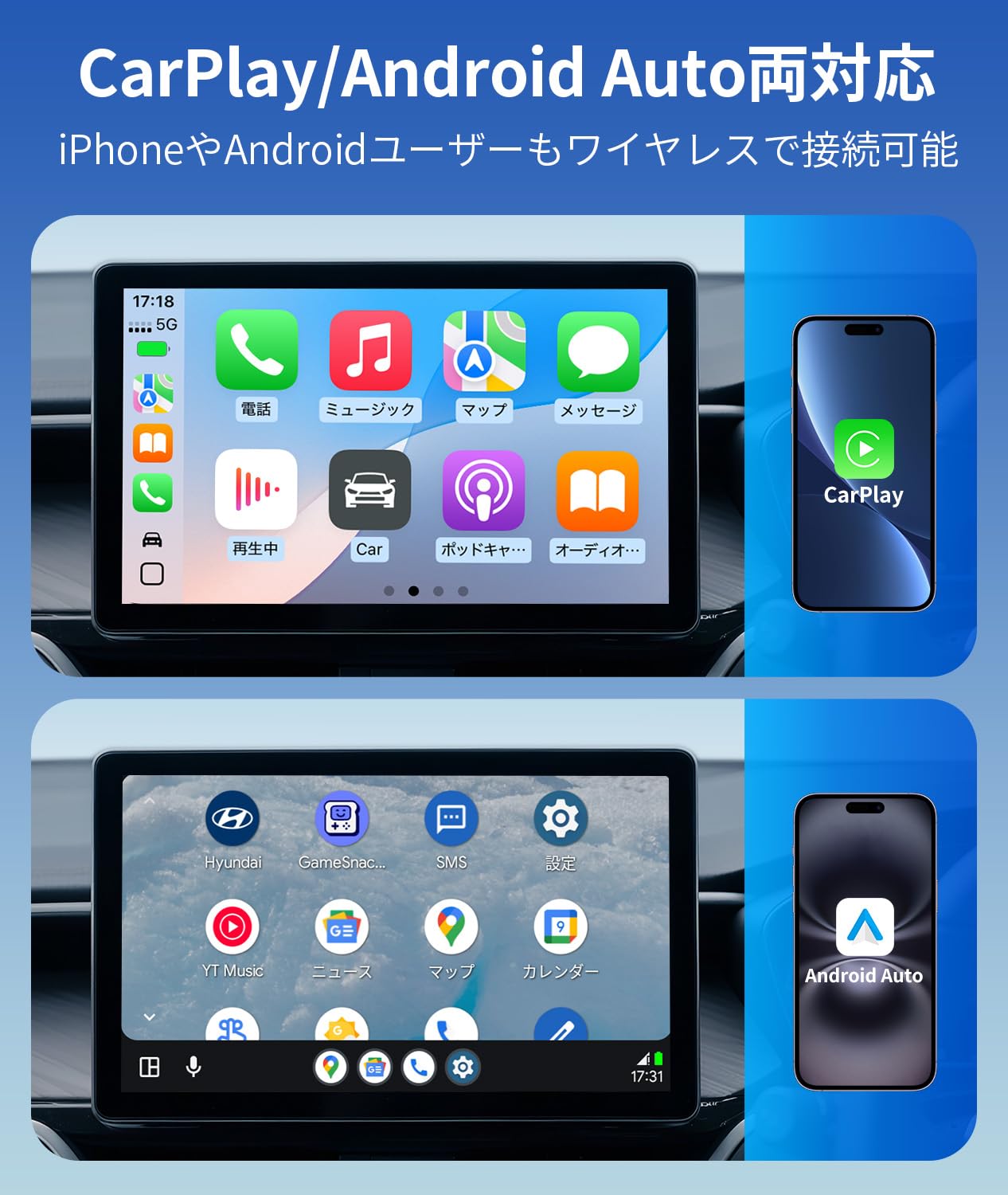 Amazon.co.jp: JESIMAIK UTV ワイヤレスCarPlay/Android Auto HDMI入力