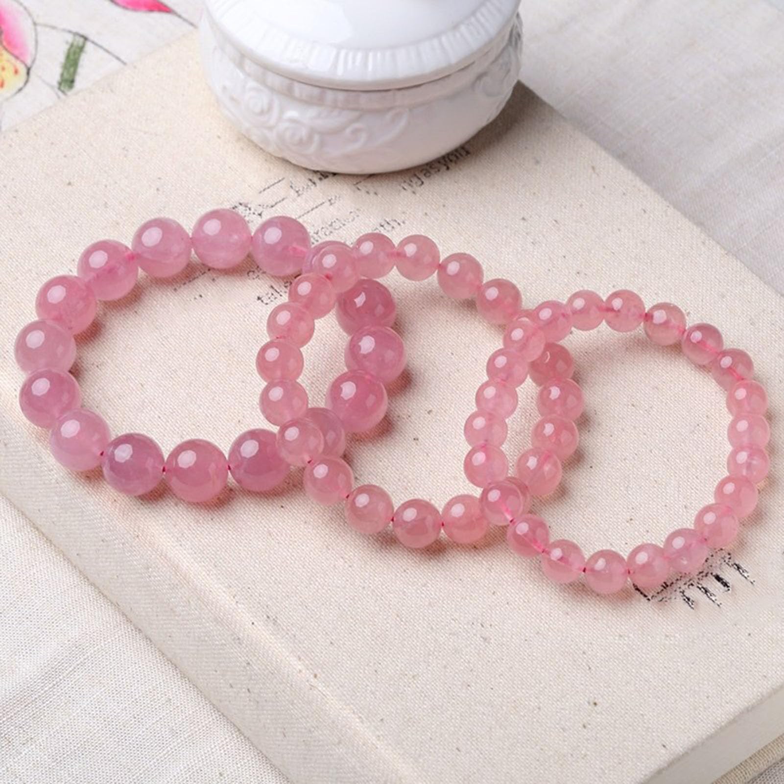 Pulsera de Cuarzo Rosa para Mujer, Pulsera elástica de Cristal Rosa Natural para el Amor, la compasión y la armonía Emocional, joyería de Piedra elástica Ajustable,10MM