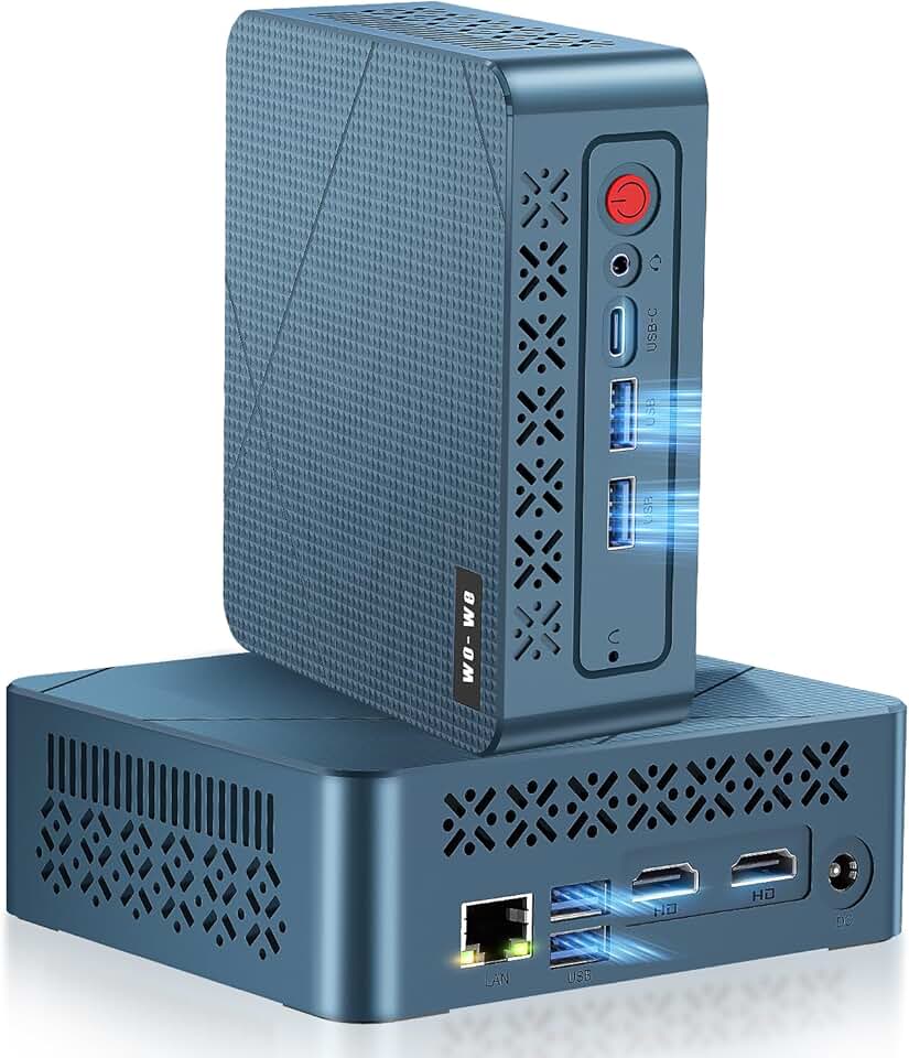 wo-we H5 Mini PC para jogos Twin Lake N150 (atualizado N100.4C/4T, Turbo 3.6GHz) 16GB DDR4 RAM 512GB NVMe M.2 SSD PC para jogos, mini computador de mesa triplo 4K 60Hz, Dual HDMI, 2.5G RJ45, WiFi5
