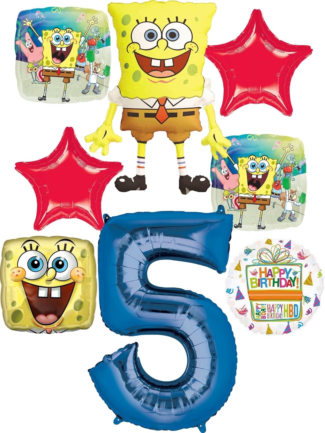 Spongebobs 5th Birthday Party Supplies 8pc Foil Balloons Bouquet Decorations