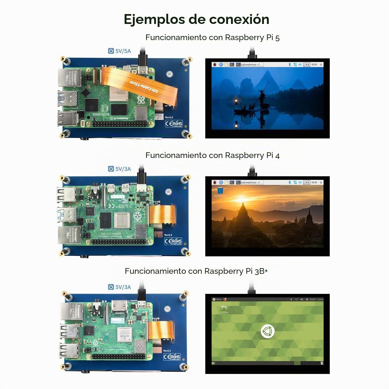 Waveshare 5inch LCD, Capacitive Touch Display, DSI Interface, 800×480 Resolution, Compatible with Raspberry Pi 4B/3B+/3A+/3B/2B/B+/A+/CM3/3+/4