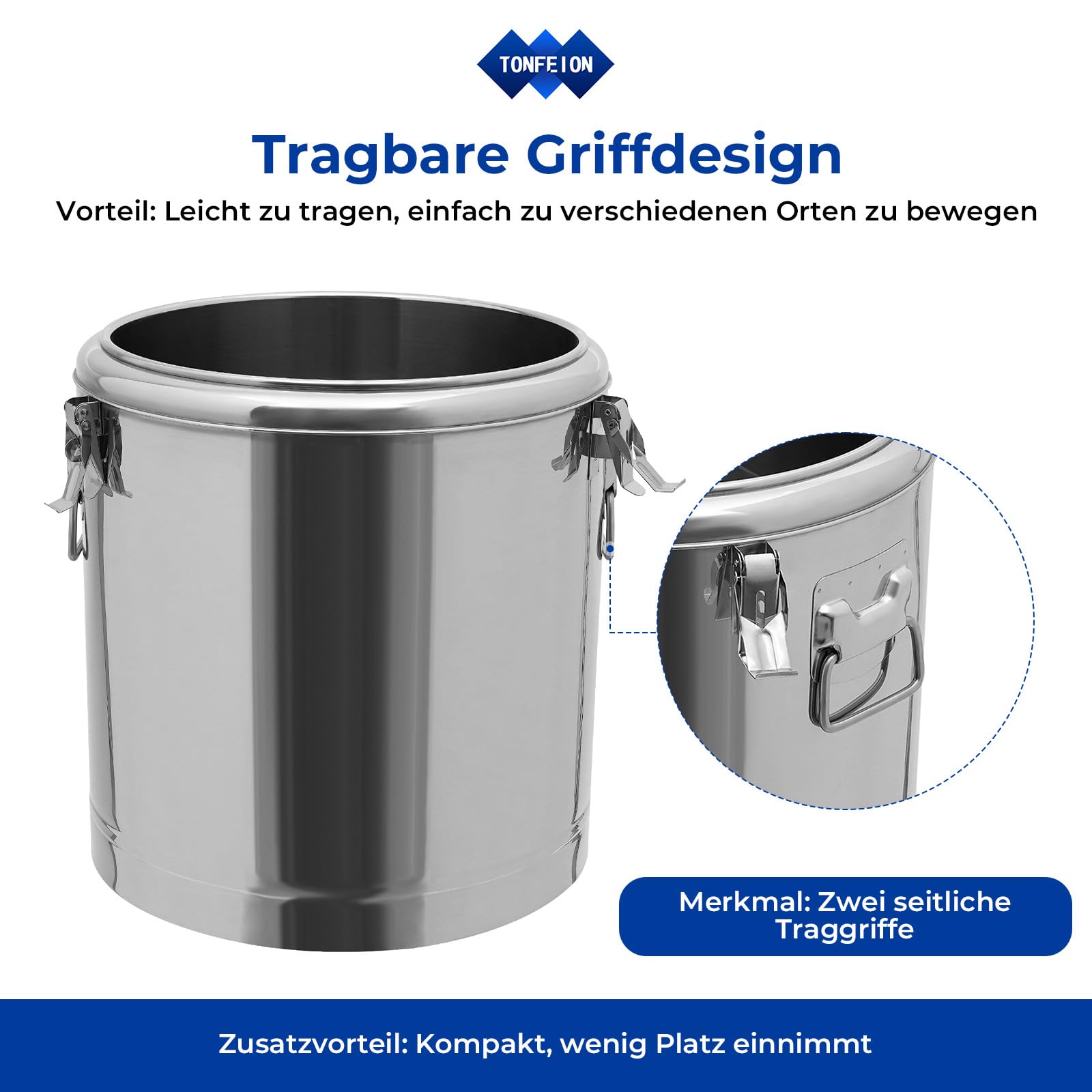 Thermobehälter Edelstahl 40L Thermoschüssel mit Deckel, Gummiring und Spannverschluss, Warmhaltebehälter Thermobox für Essen, Alle Arten Von Partys, Picknicks Im Freien
