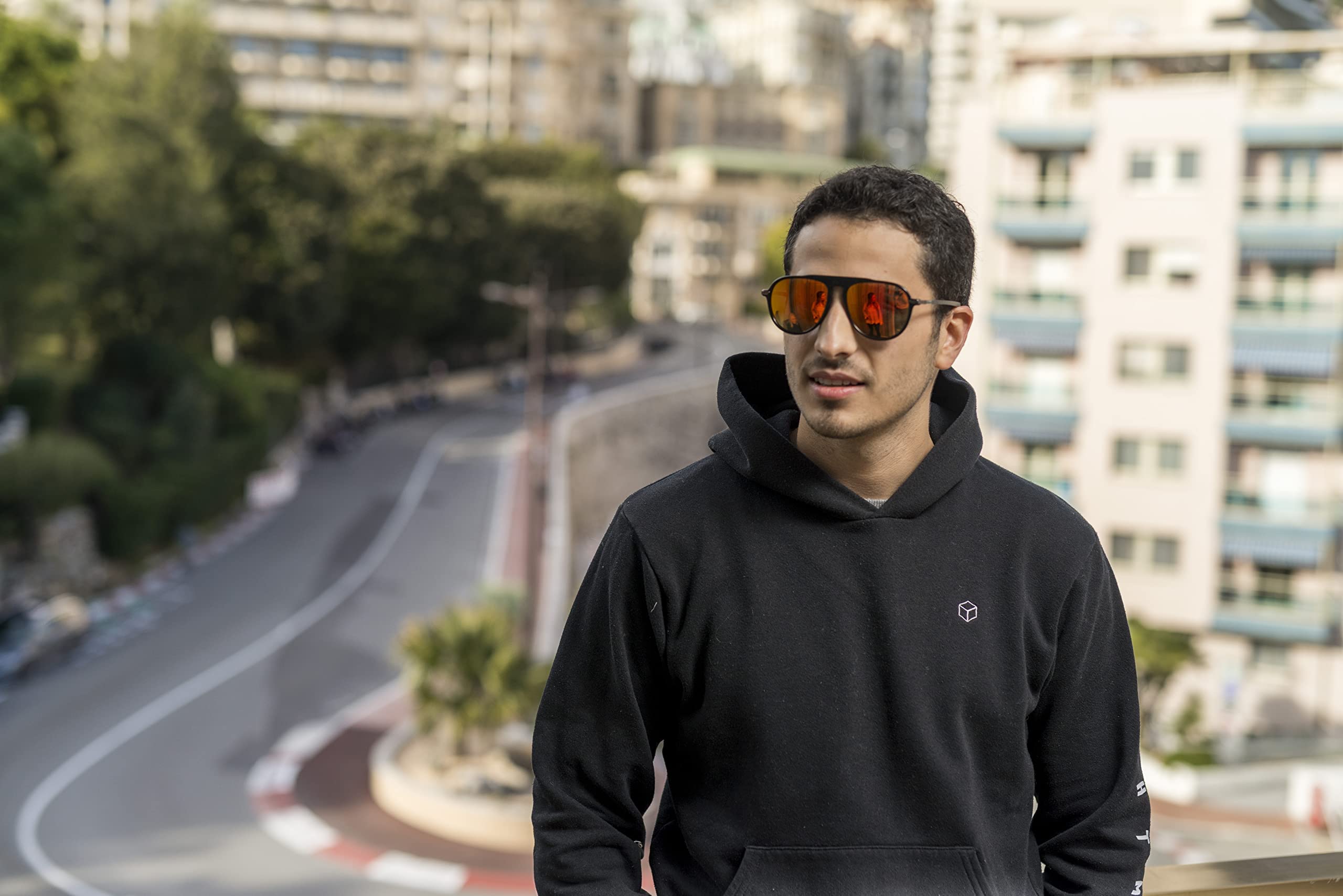 Formula 1 Grand Stand Lunettes de soleil rondes de pilote avec monture en acétate Noir mat Verres anti-reflet Rouge Flash Protection UVA/UVB Étui inclus, acétate noir mat