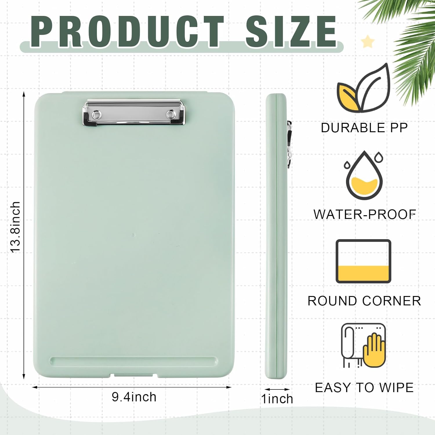 Geyoga 6 Pcs Plastic Clipboard with Storage Case Box Macaron Colored A4 Nursing Clipboards with Pen Holder Waterproof Storage Clip Board Wall Mount Clip Boards File Case for School Office (Green)